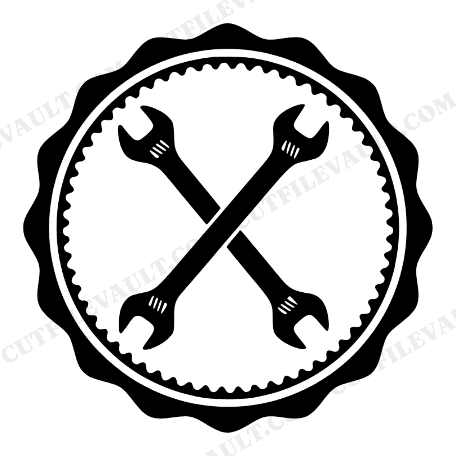 Labor Day Wrench Badge SVG PNG, Industrial Pinwheel Tool Design, Mid-Century Wax Seal Cut File, view 1