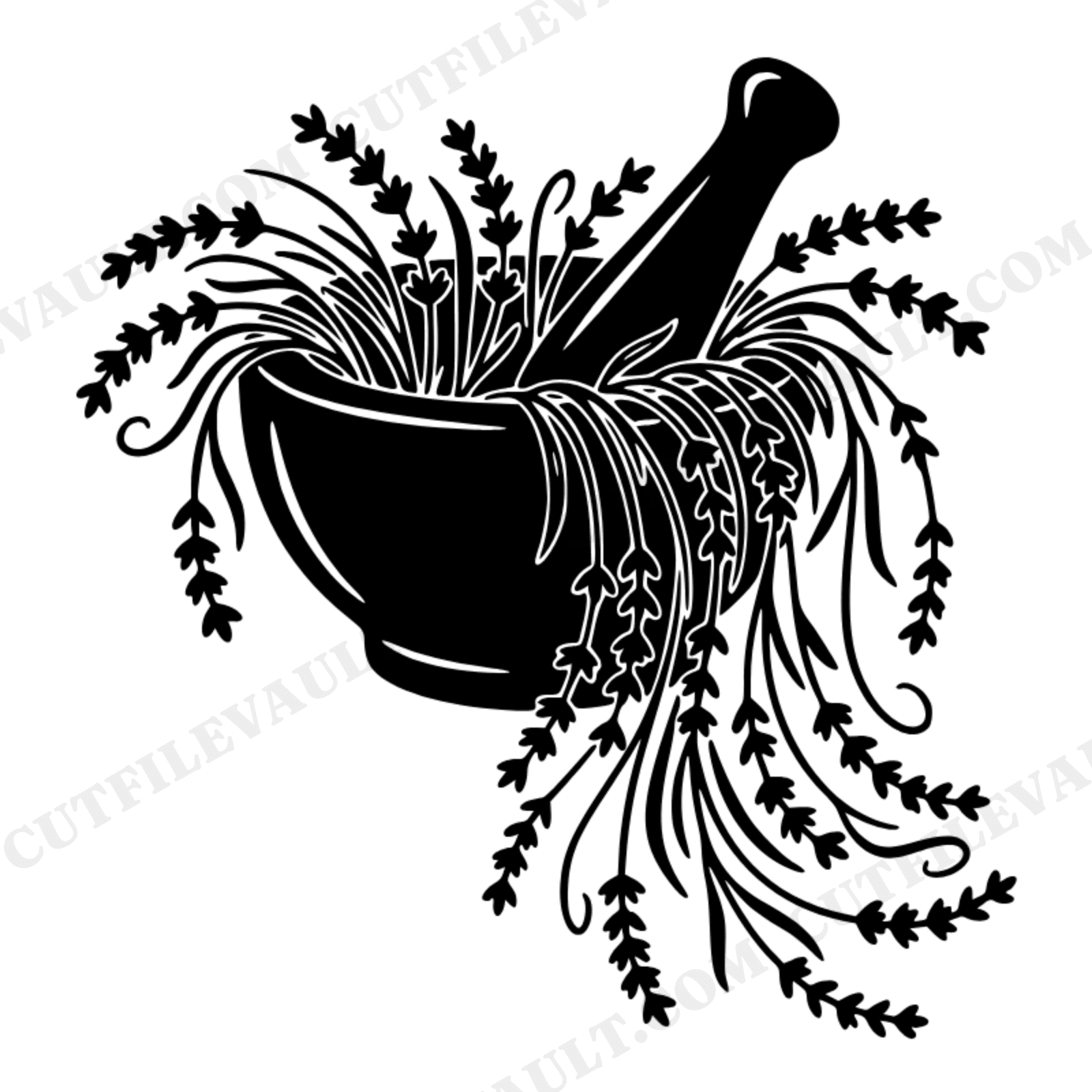 Lavender Mortar and Pestle SVG PNG, Kitchen Witch Herb Apothecary Cut File, Boho Mom Gift Design, view 1