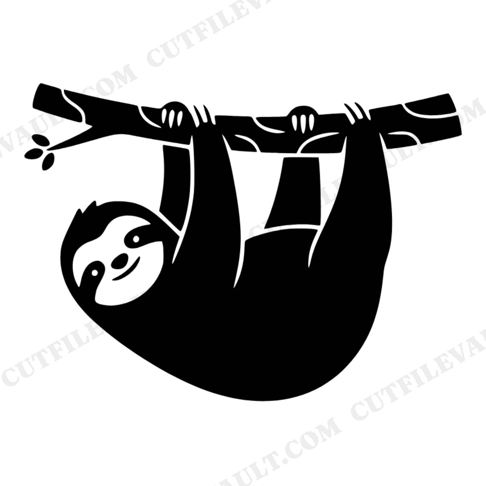 Lazy Day Sloth SVG PNG, Sloth Hanging from Branch Cut File, National Lazy Day Clipart Design, view 1