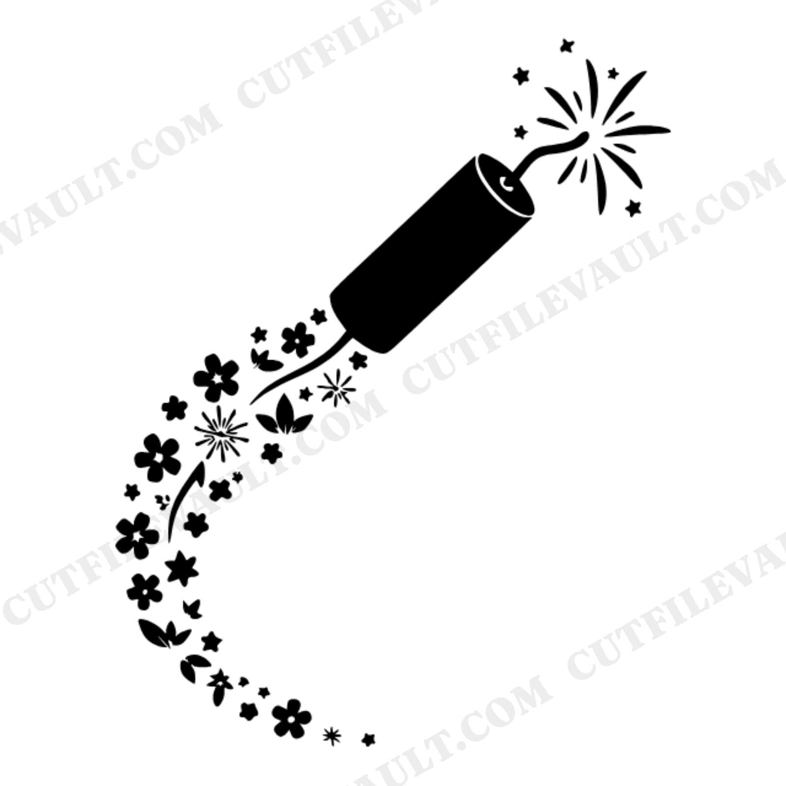 Leaping Firecracker SVG PNG, Floral Sparkle Trail Cut File, Cottagecore 4th of July Design, view 1