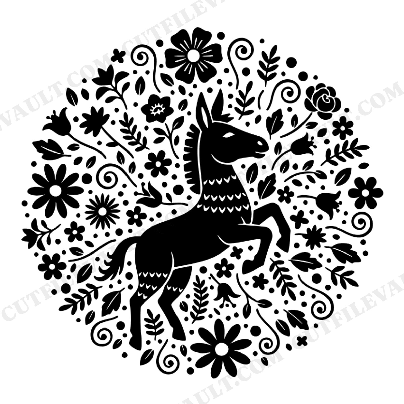 Leaping Piñata Donkey SVG PNG Cinco de Mayo Floral Confetti Burst Cottagecore Cut File, view 1