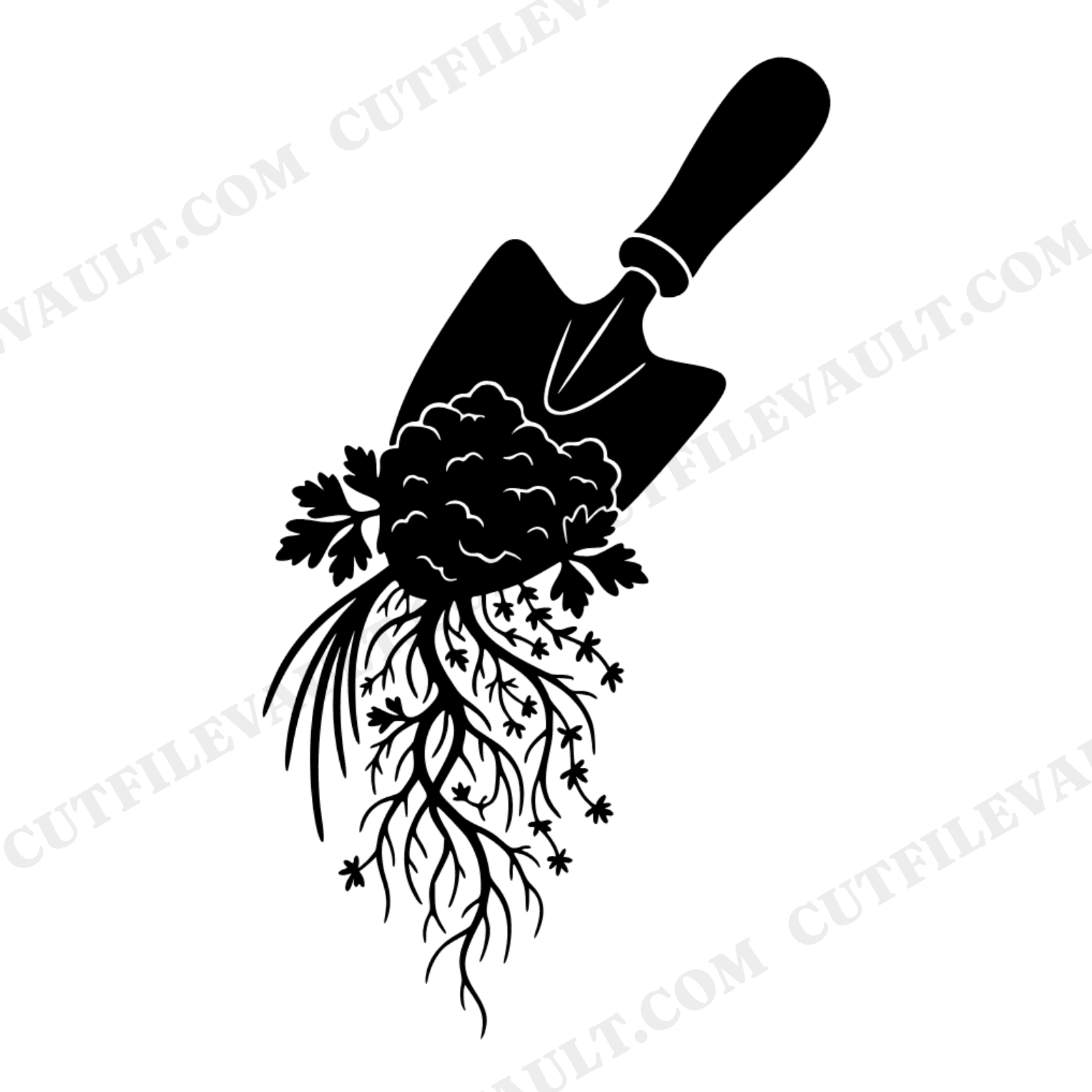 Left Handed Gardener Trowel SVG PNG, Herb Roots Garden Tool Cottagecore Cut File for Cricut, view 1