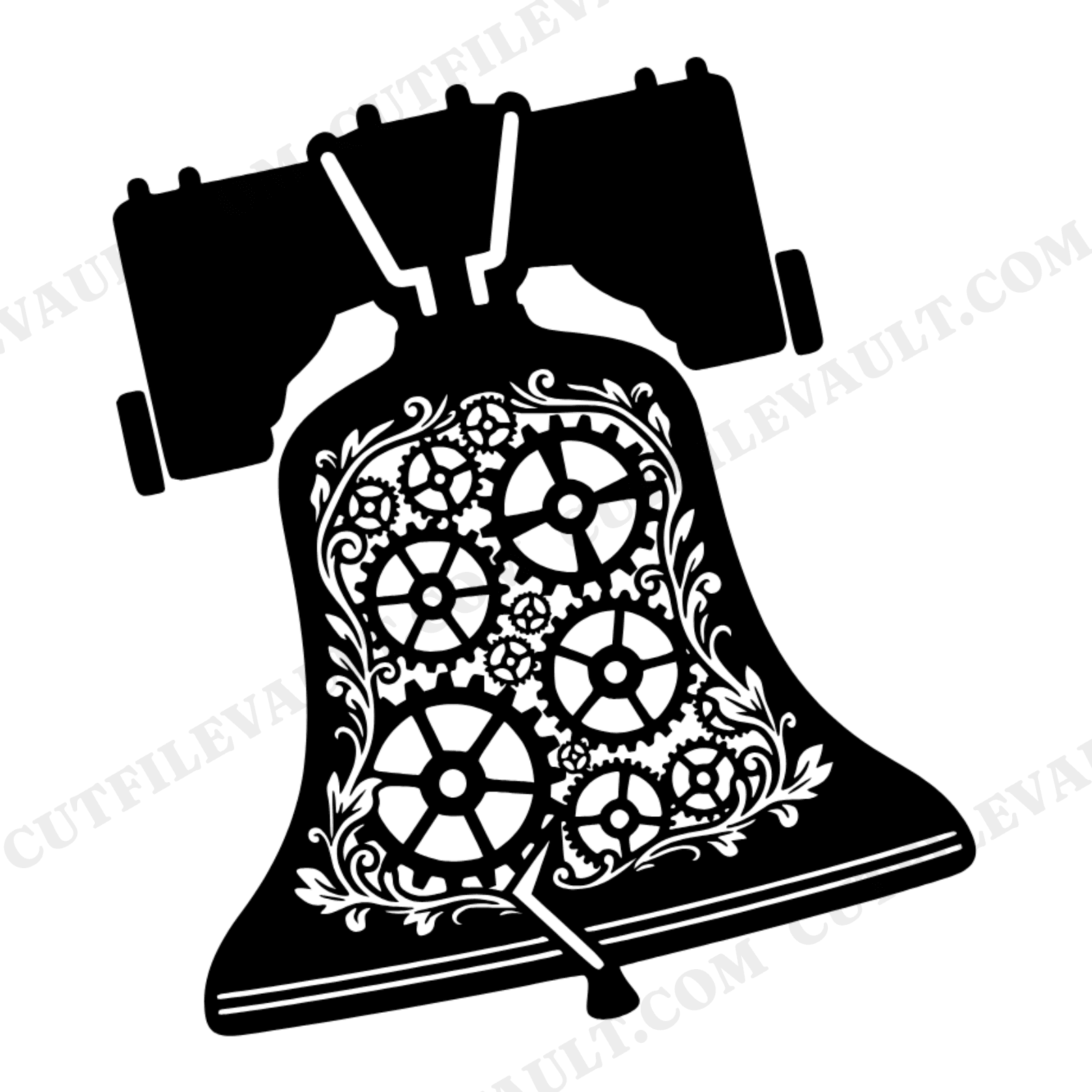 Liberty Bell Steampunk SVG PNG, Vintage Clockwork Fourth of July Cut File, Patriotic Gears Design, view 1