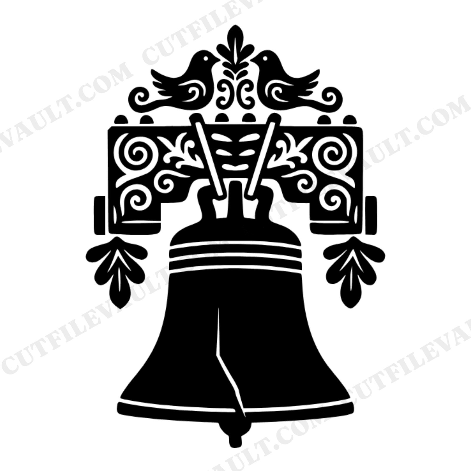 Liberty Bell SVG PNG Folk Art Yoke Independence Day Patriotic Cut File Scandinavian Line Art, view 1