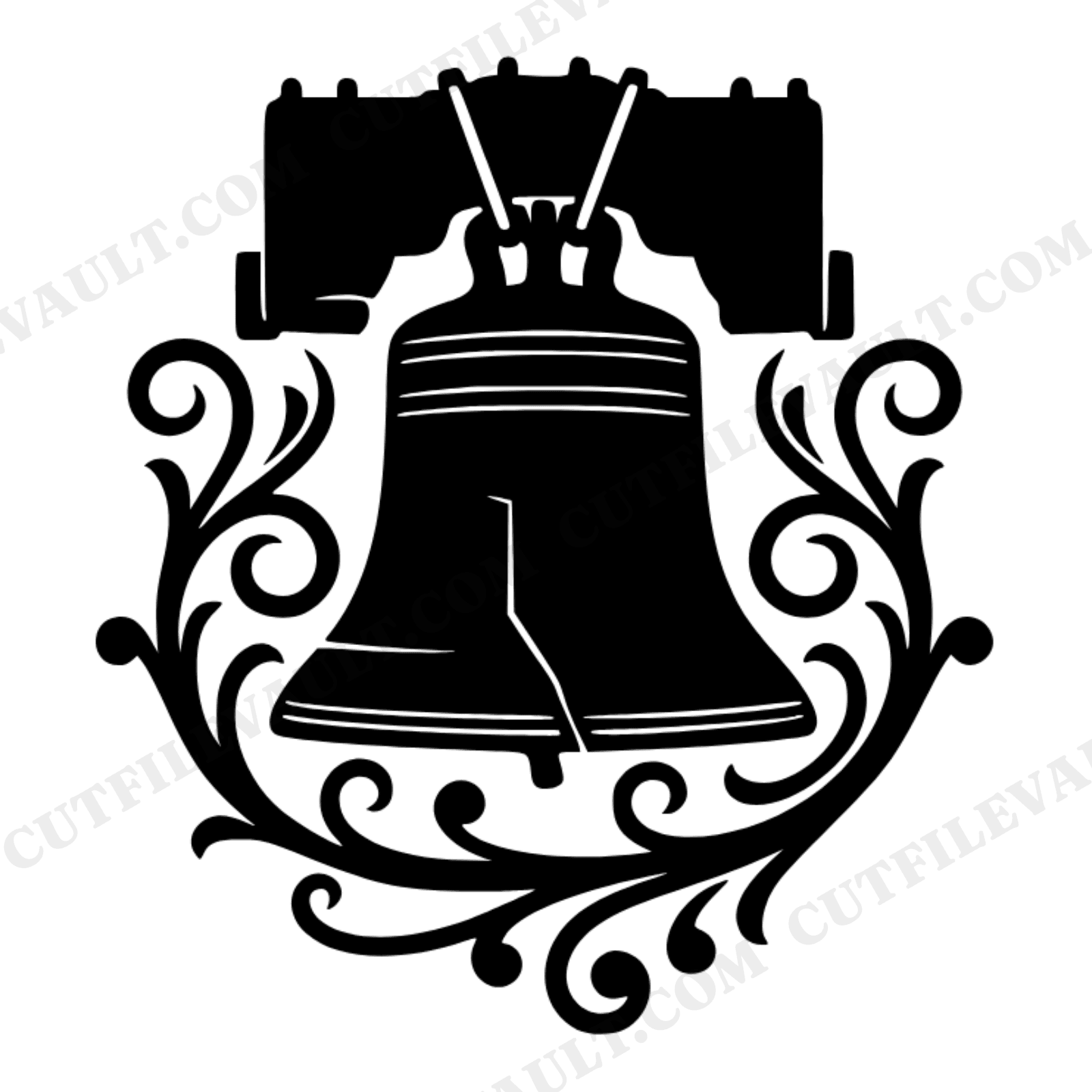 Liberty Bell SVG PNG Monogram Frame Flourish Vine Cut File Independence Day Patriotic Design, view 1