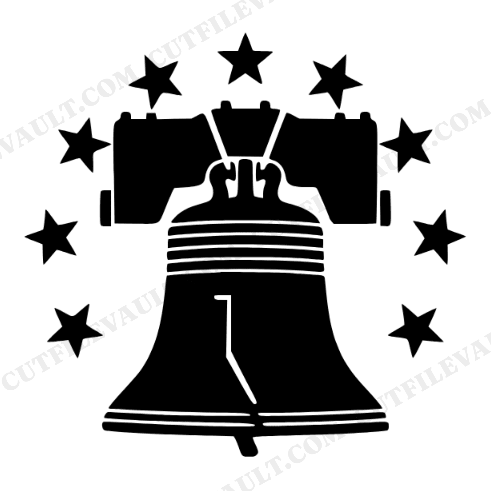 Liberty Bell SVG PNG, Patriotic Tattoo Flash Star Halo Cut File, Fourth of July Cricut Design, view 1