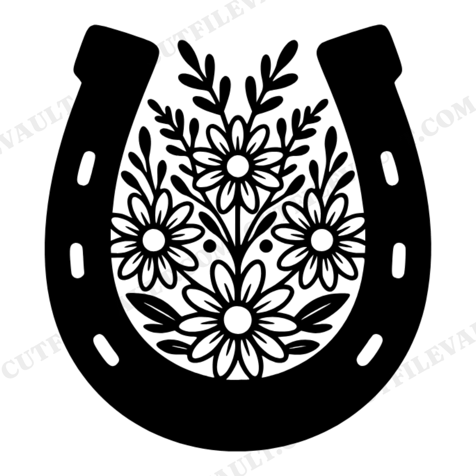 Lucky Horseshoe Wildflower Bouquet SVG PNG Wedding Bridal Shower Cut File Cottagecore Floral, view 1