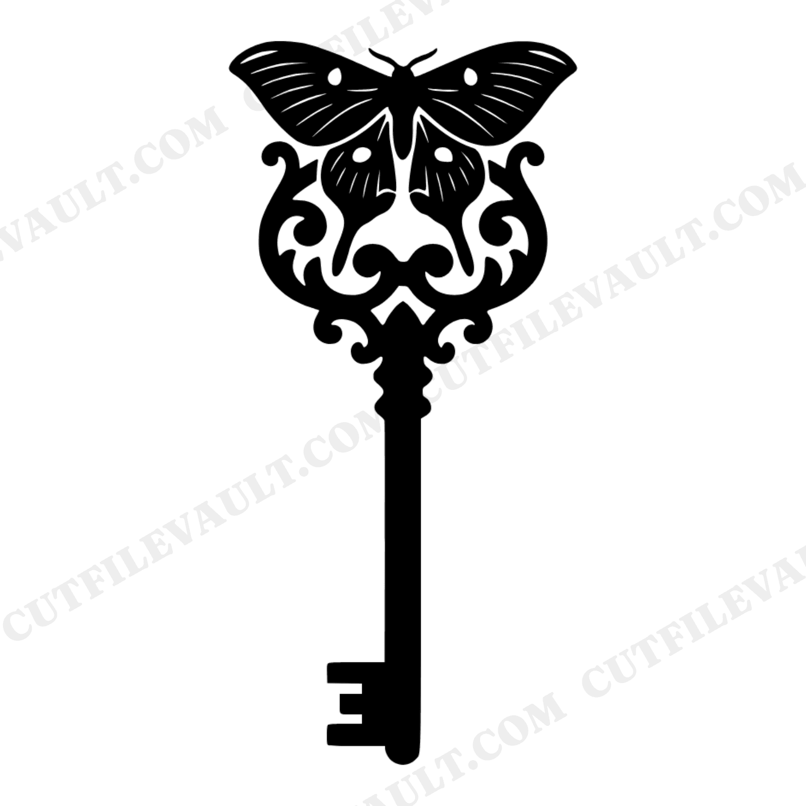 Luna Moth Skeleton Key SVG PNG Vintage Wedding Cottagecore Botanical Cut File Cricut Silhouette, view 1