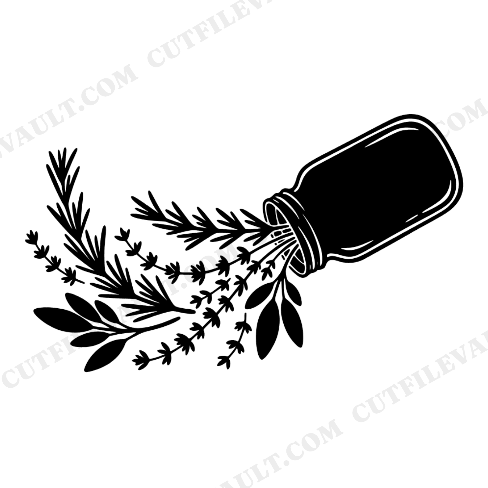 Mabon Mason Jar Spilling Herbs SVG PNG, Kitchen Witch Autumn Equinox Silhouette Cut File, view 1
