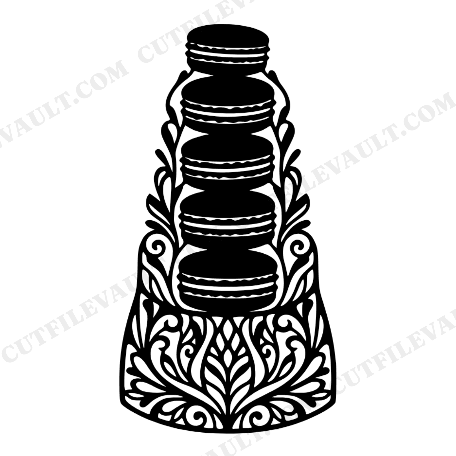 Macaron Tower SVG PNG, Stained Glass Boho Bakery Silhouette, Dessert Celebration Cut File, view 1