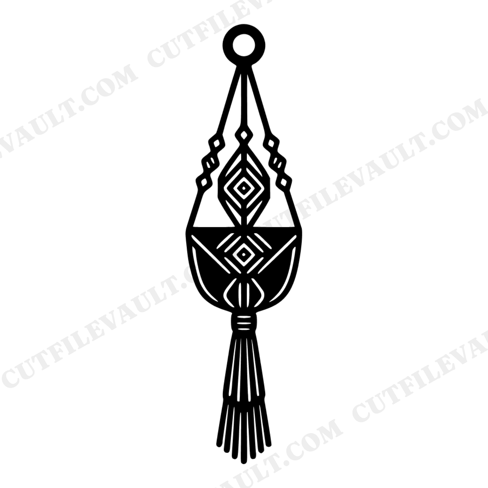 Macramé Plant Hanger SVG PNG, Boho Folk Art Cut File, Cottagecore Hanging Planter Clipart Design, view 1