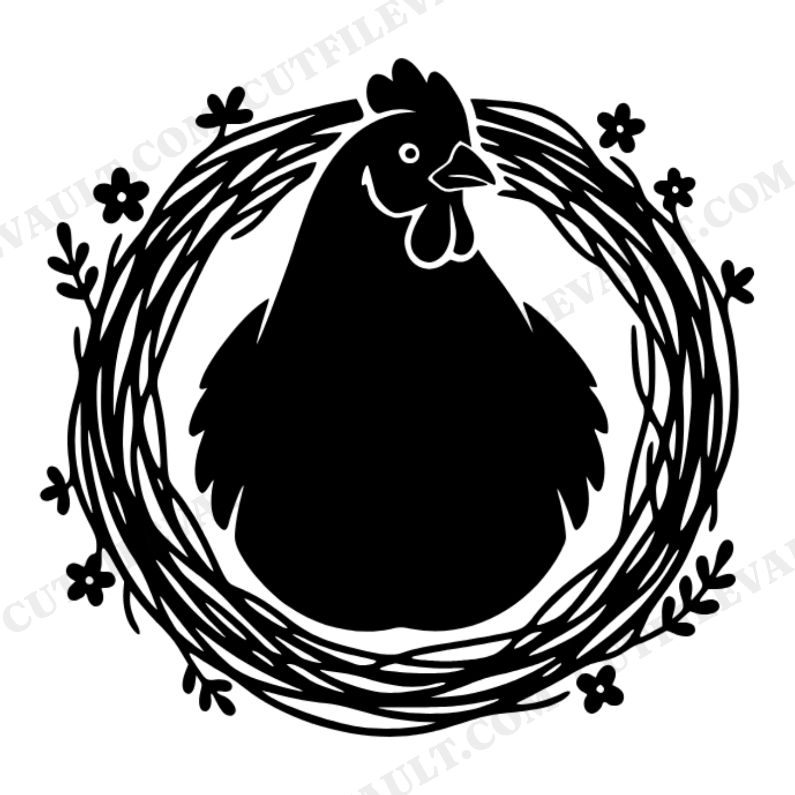 Mama Hen in Nest SVG PNG Mother's Day Farmhouse Silhouette Cut File Cottagecore Floral Design, view 1