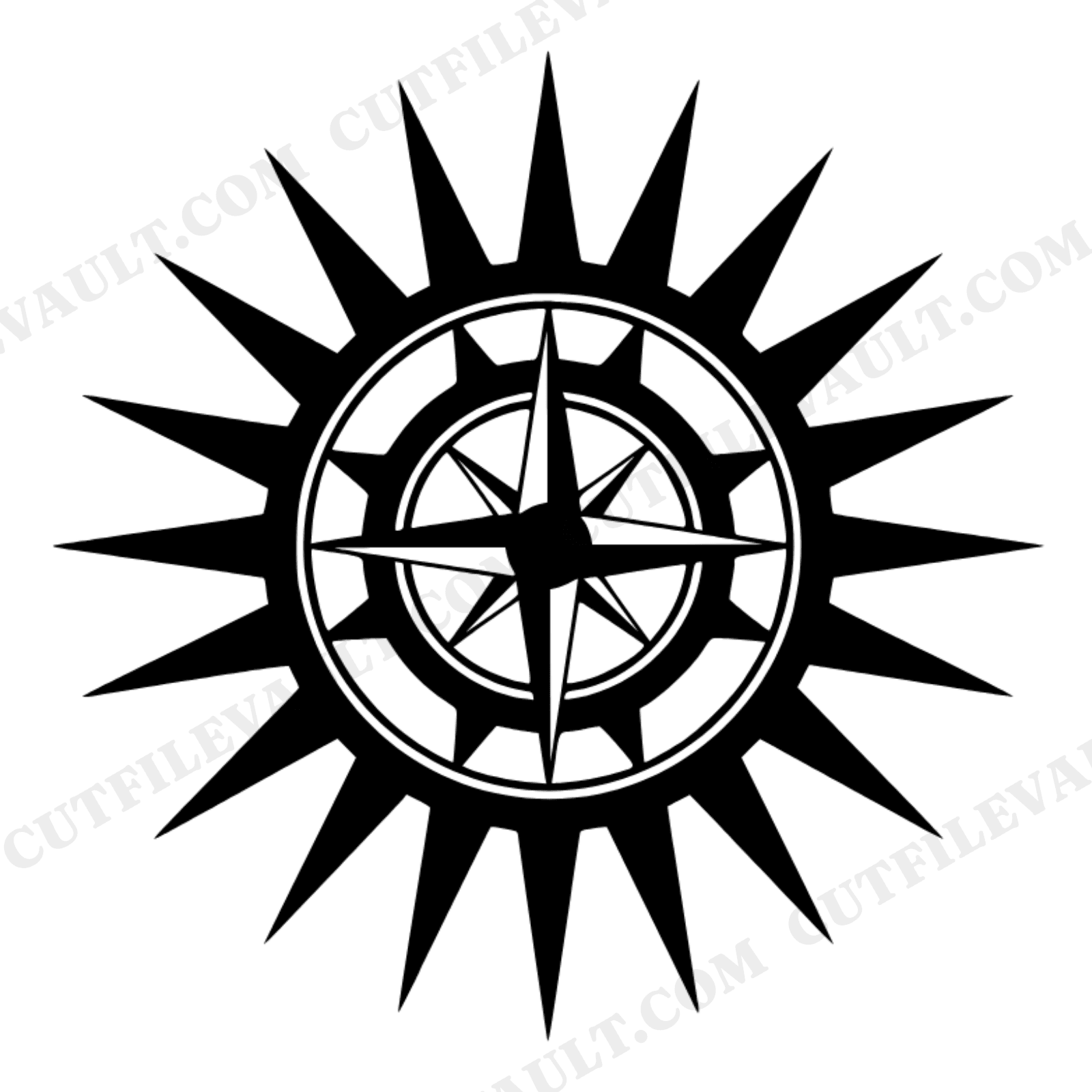 Mechanical Sun Compass Solstice Mandala SVG PNG, Steampunk Celestial Cut File, Retro 70s Design, view 1