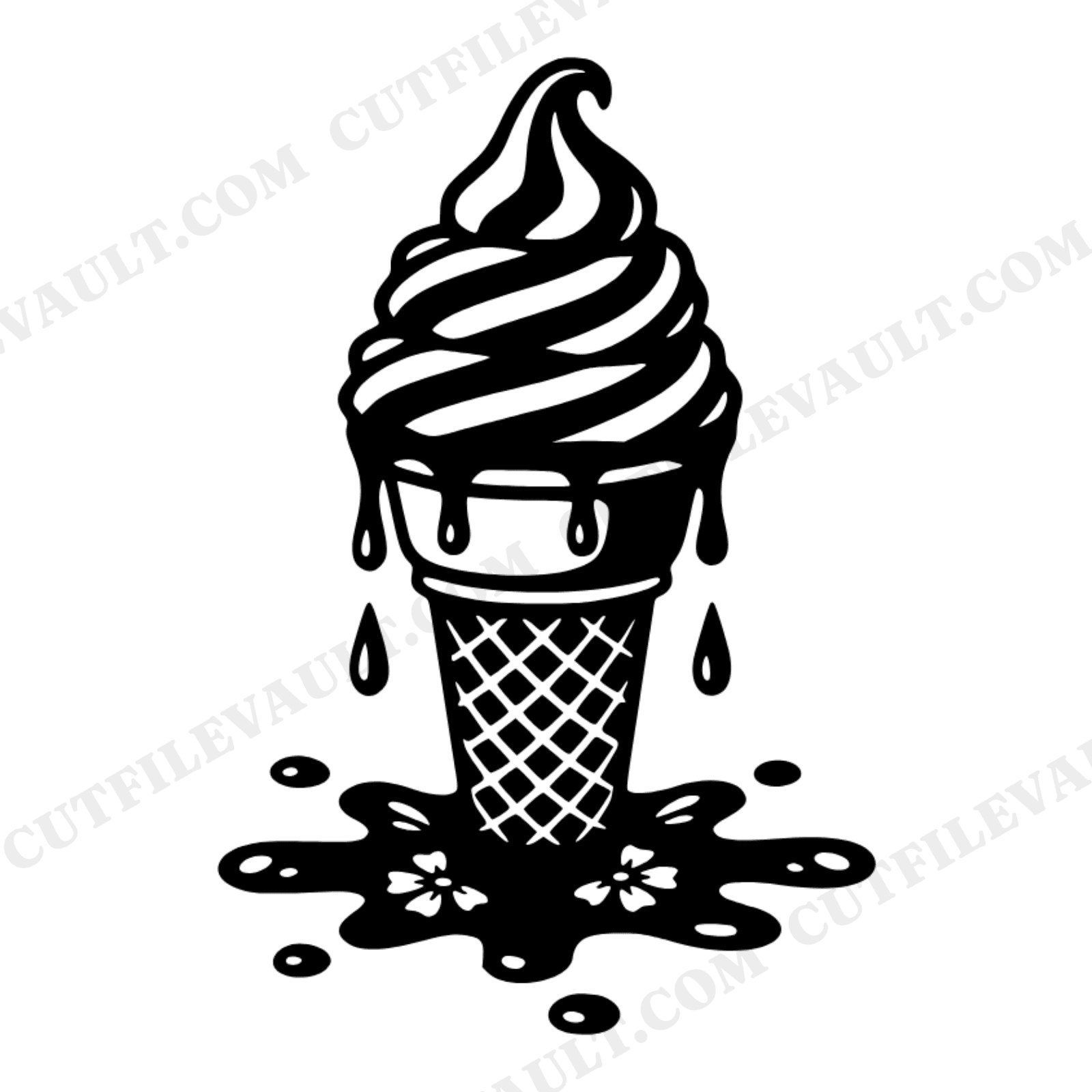 Melting Ice Cream Cone SVG PNG, Cottagecore Floral Drip Cut File, Soft Serve Summer Design, view 1