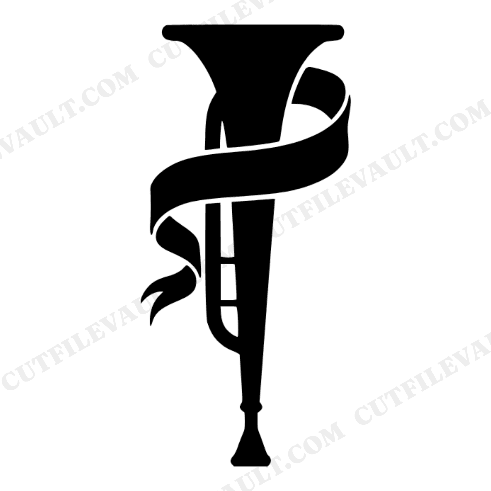 Memorial Day Bugle SVG PNG, Patriotic Banner Ribbon Cut File, Ceremonial Trumpet Silhouette Design, view 1