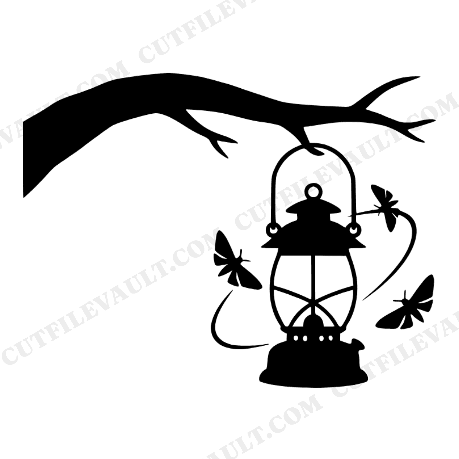 Memorial Day Camping Lantern SVG PNG, Boho Moth Tree Branch Cut File, Outdoor Adventure Clipart, view 1