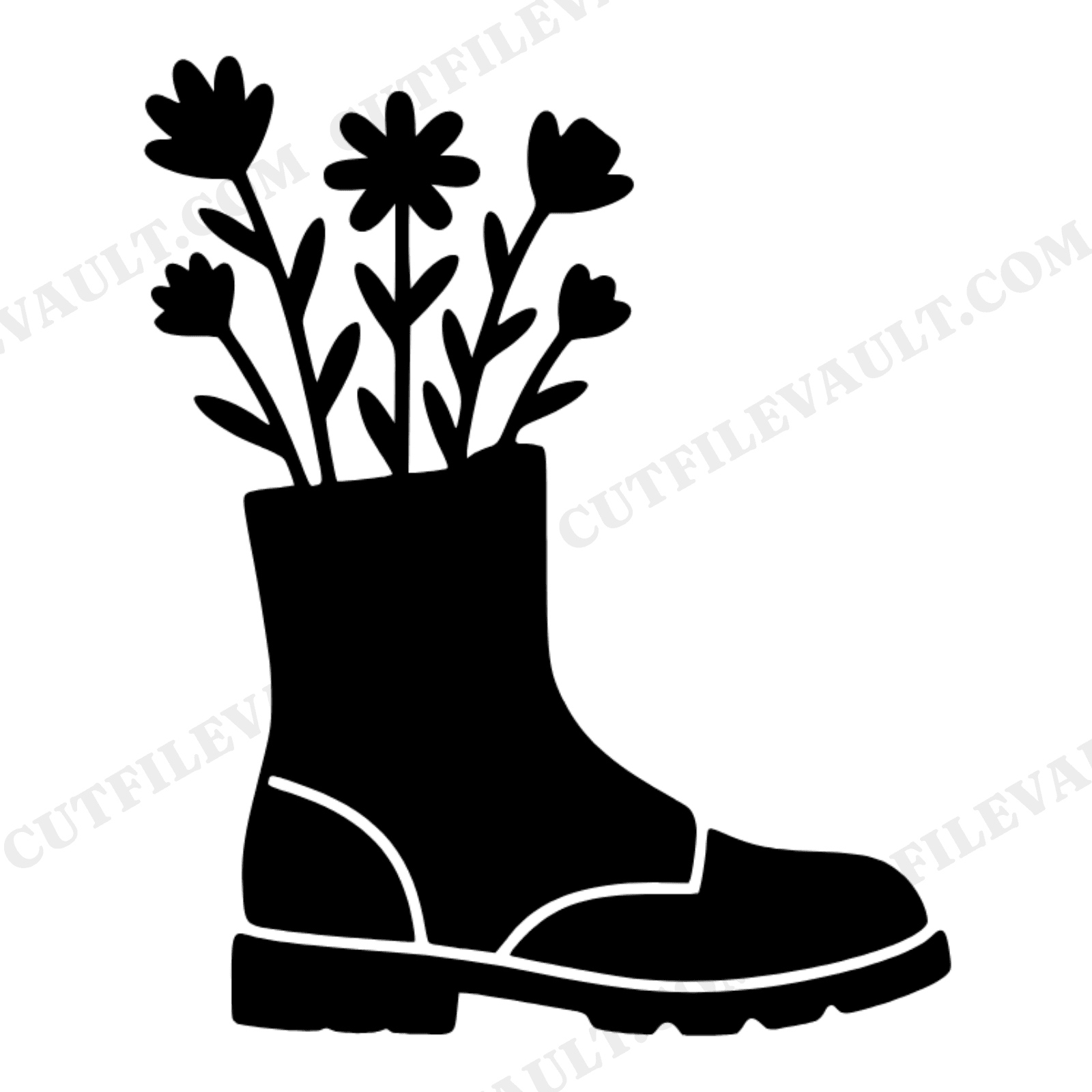 Memorial Day Combat Boot Wildflower SVG PNG, Military Tribute Cut File, Remembrance Silhouette, view 1
