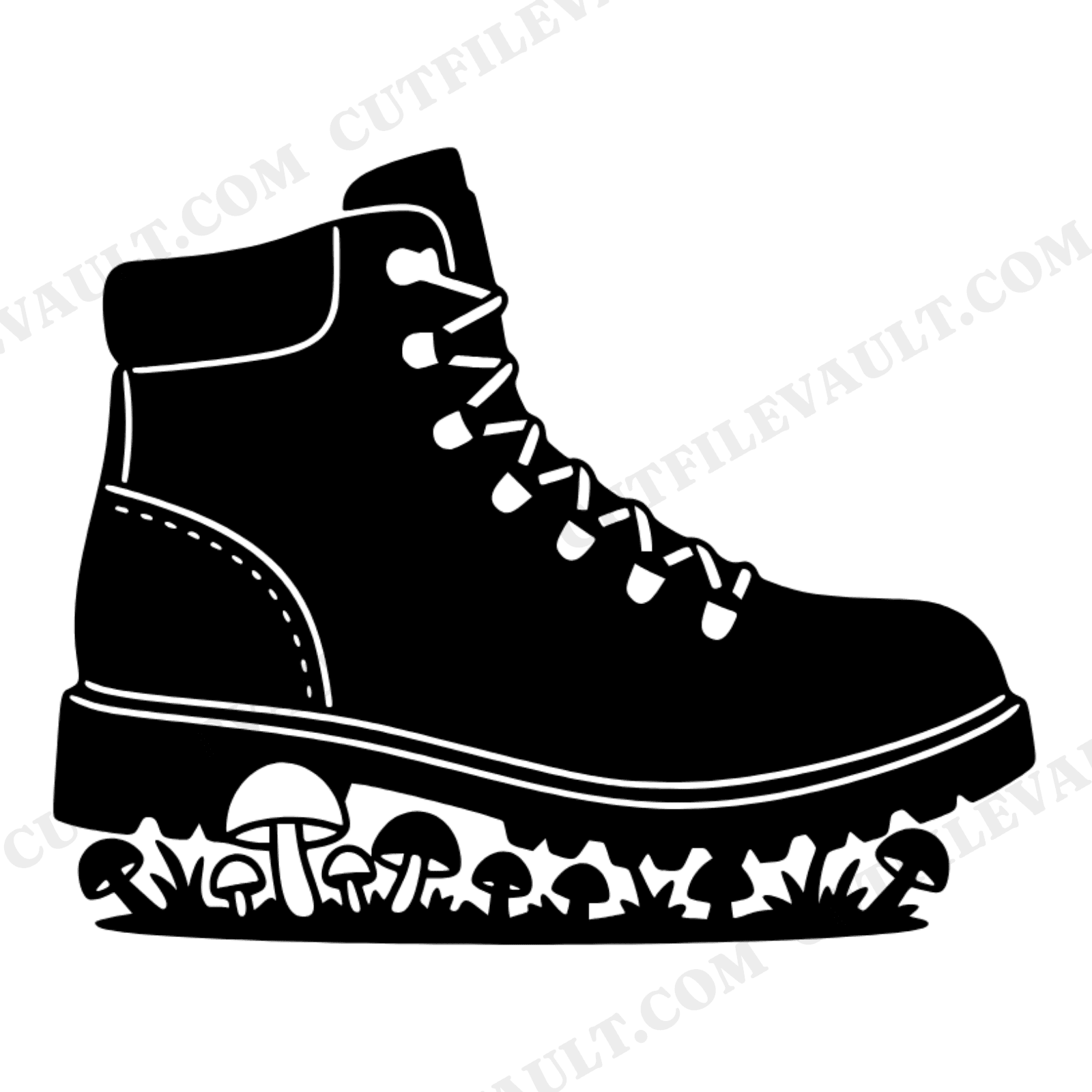 Memorial Day Hiking Boot SVG PNG, Cottagecore Mushroom Moss Cut File, Mid-Century Minimal Design, view 1