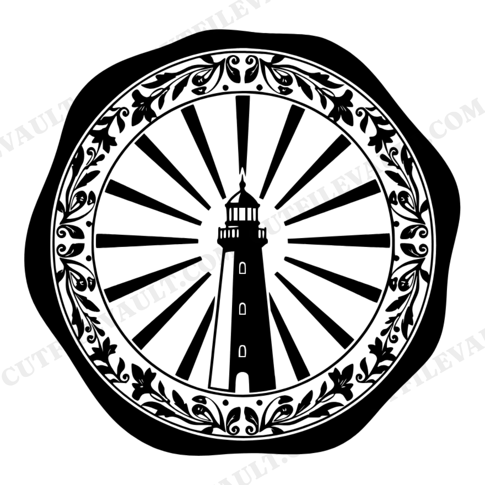 Memorial Day Lighthouse SVG PNG Wax Seal Cut File Radiating Beams Patriotic Nautical Design, view 1