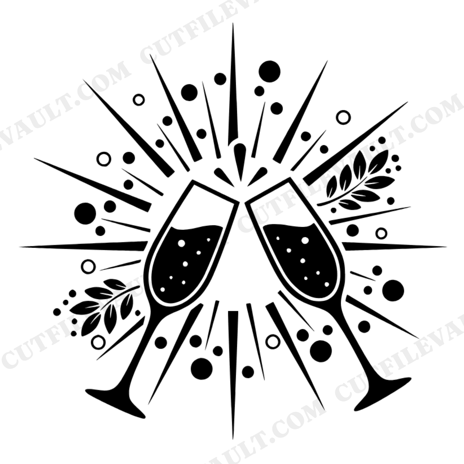 Mid Century Champagne Toast SVG PNG, Retro Starburst Champagne Flutes, Wedding Anniversary Cut File, view 1