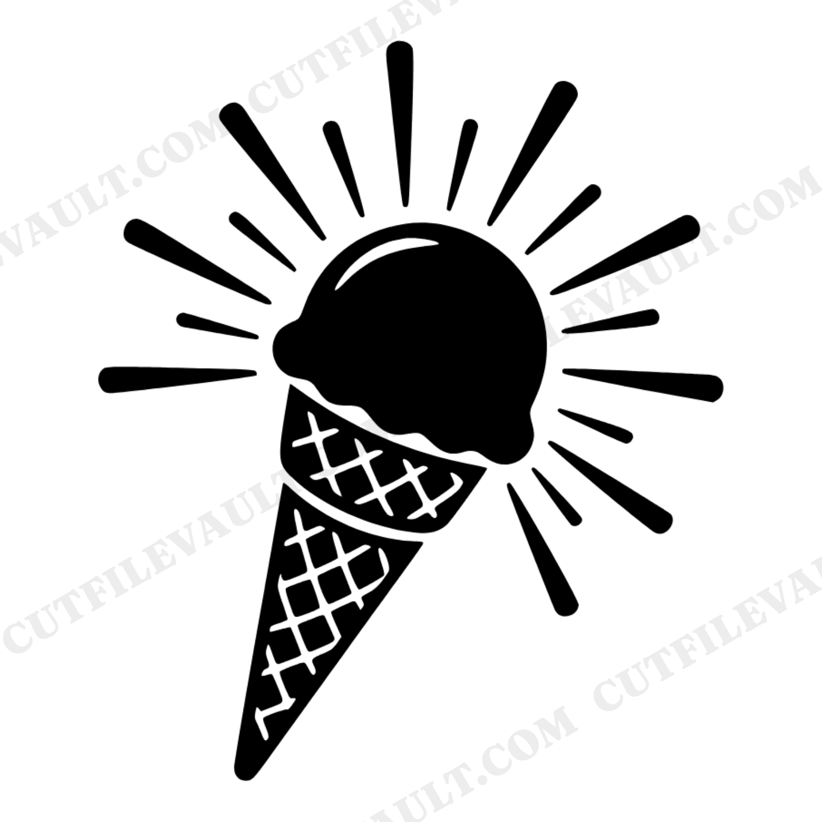 Mid Century Ice Cream Cone SVG PNG, Retro Sunburst Summer Clipart, Boho Ice Cream Cut File, view 1