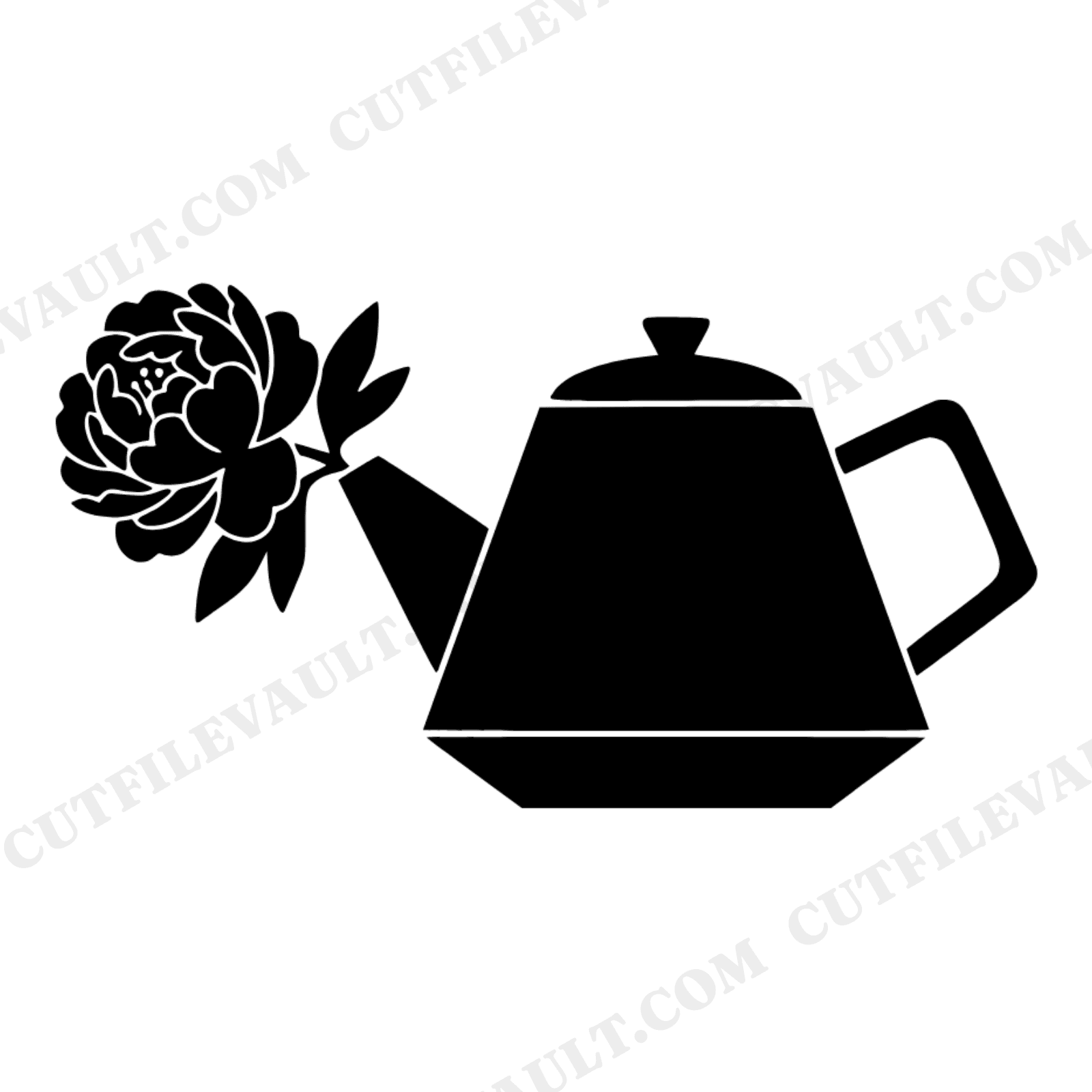 Mid Century Modern Teapot SVG PNG, Peony Flower Cut File, Mother's Day Design, Retro Kitchen Art, view 1