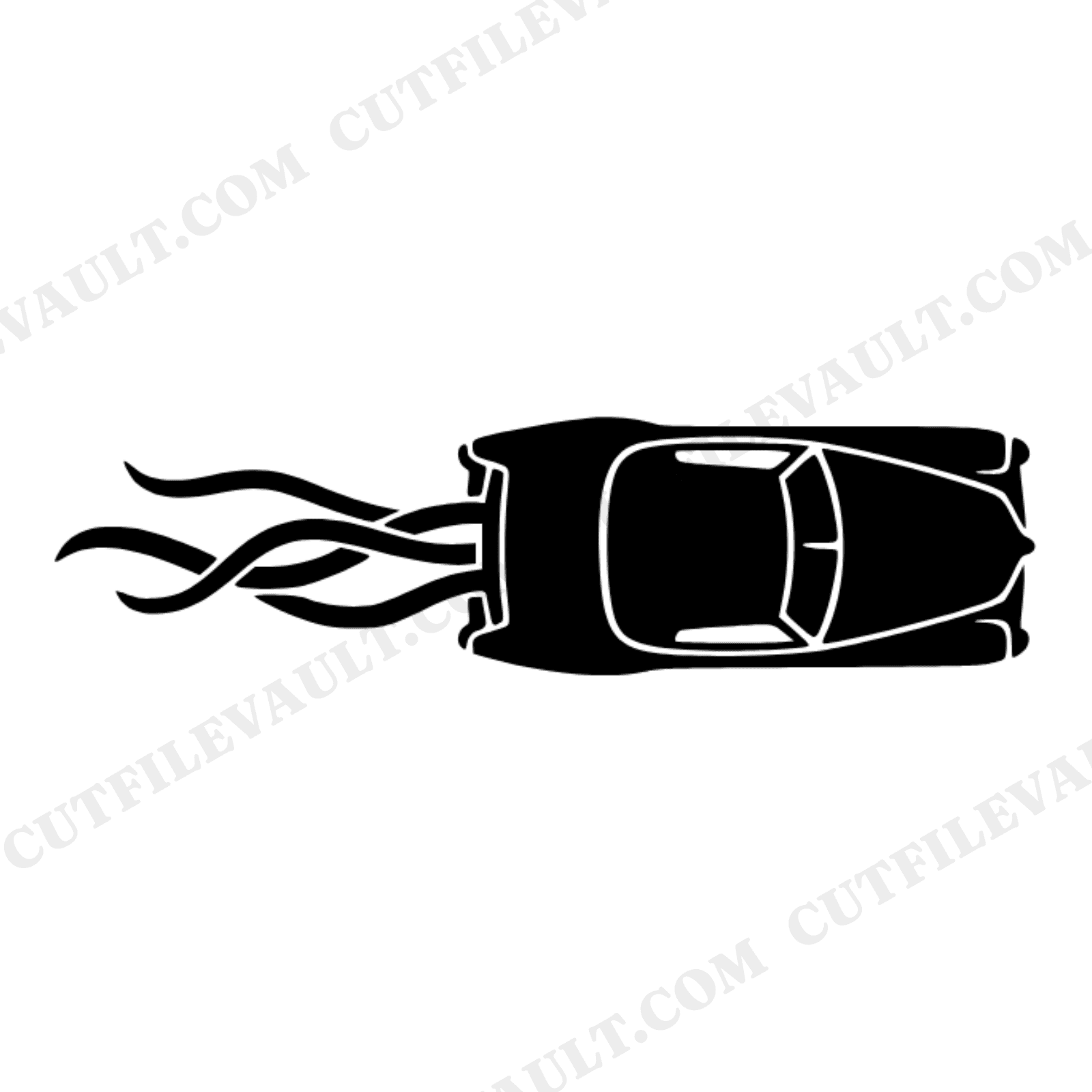 Mid Century Wedding Getaway Car SVG PNG Top View Art Deco Convertible with Ribbons Cut File, view 1