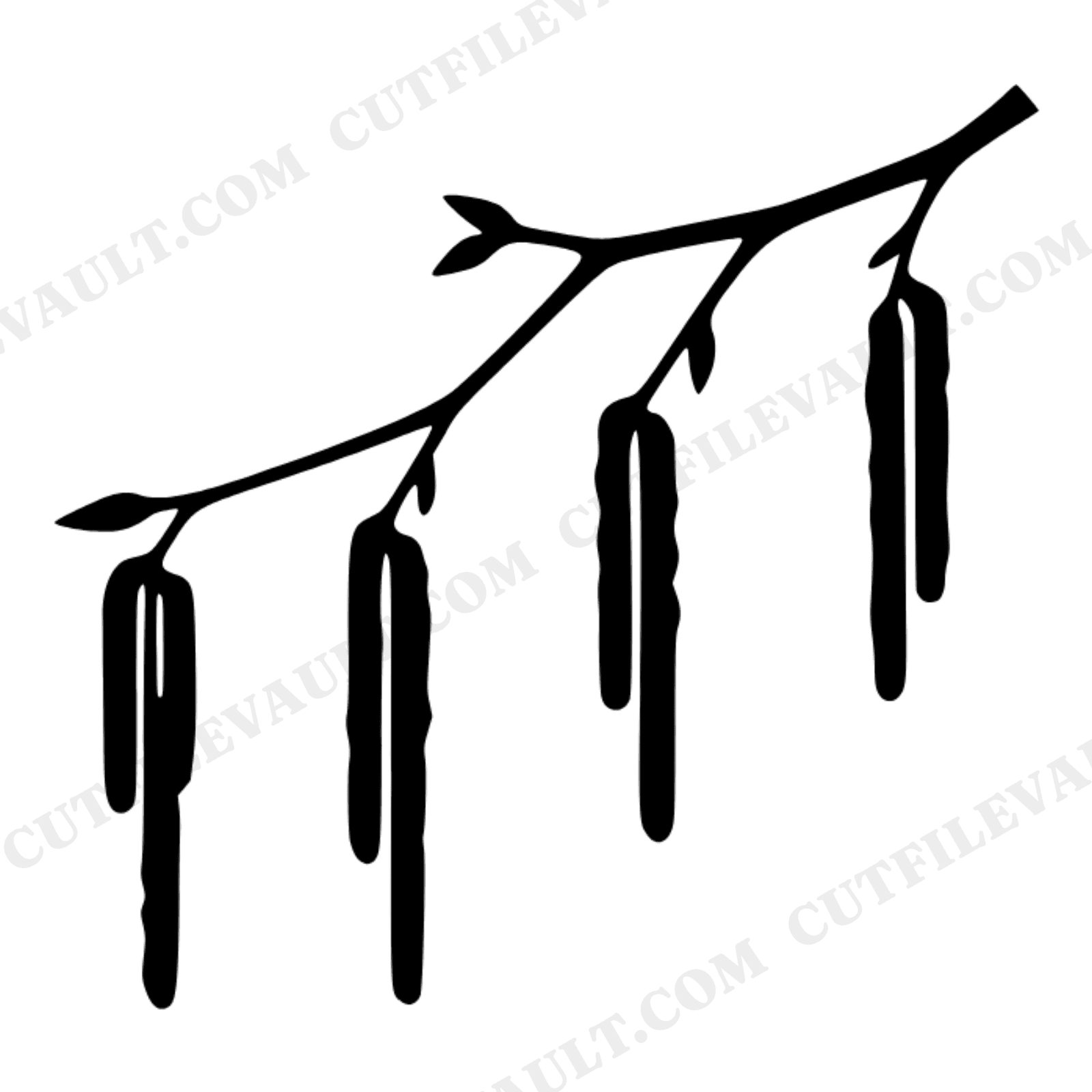 Midsummer Birch Branch SVG PNG, Scandinavian Catkin Botanical Line Art, Nordic Summer Solstice Decor, view 1