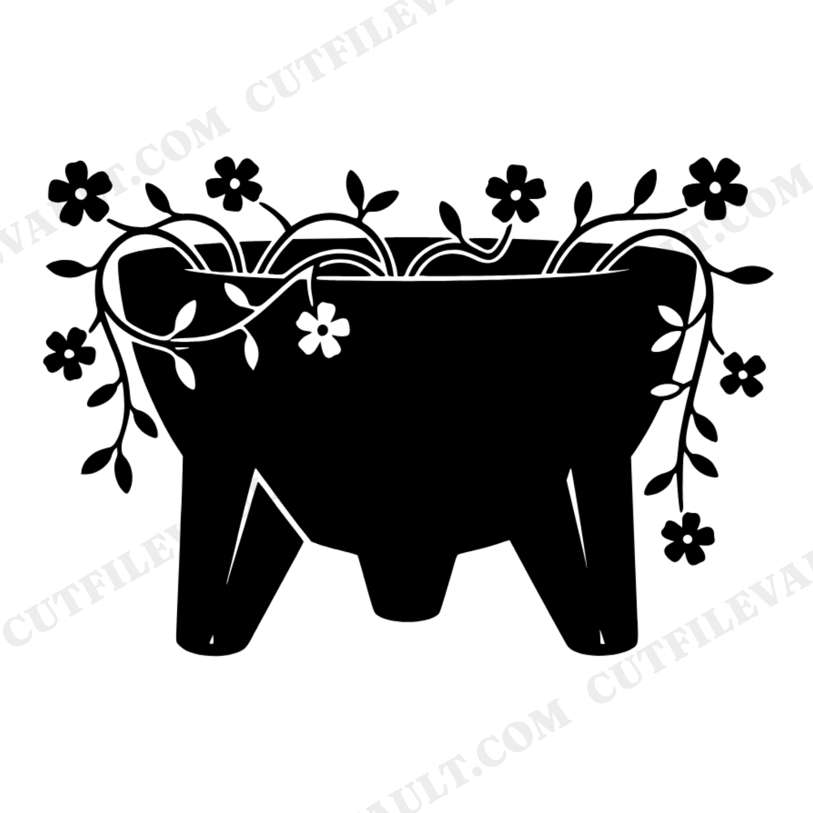 Molcajete SVG PNG, Mexican Mortar Silhouette, Wildflower Cottagecore Kitchen Cut File, view 1