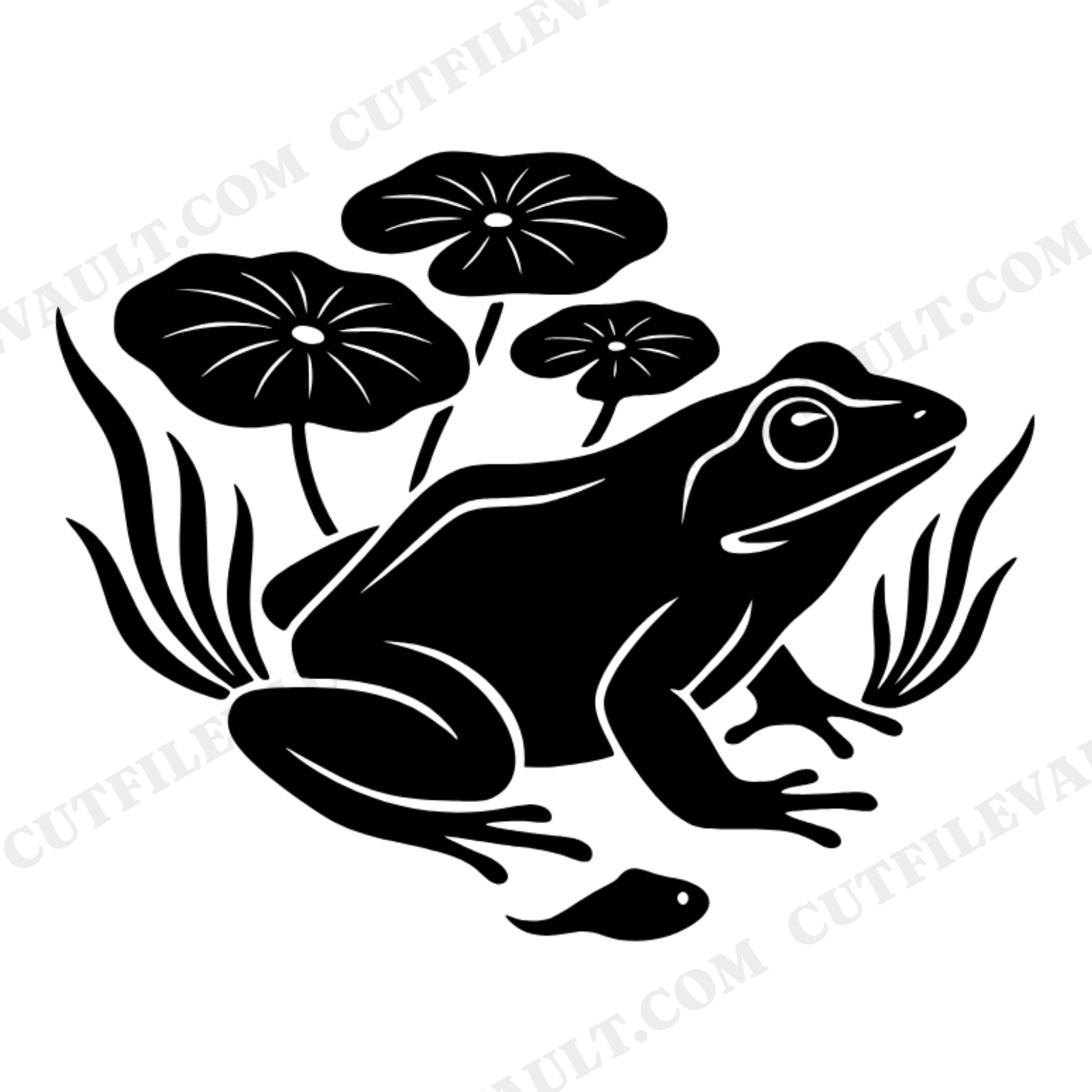 Mother Frog and Tadpole SVG PNG, Vintage Botanical Silhouette, Mother's Day Cut File, Nature Mom, view 1