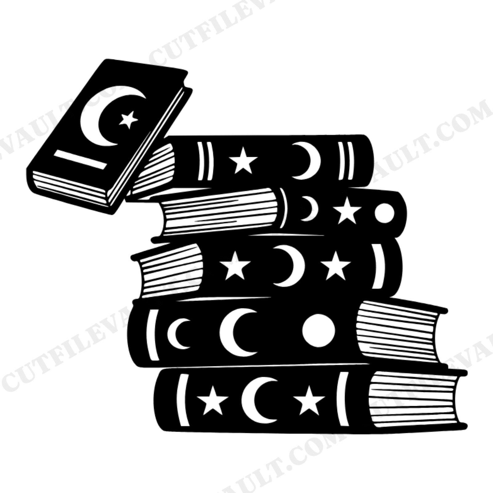 Mystical Books Stack SVG PNG, Celestial Moon Stars Tumbling Tower, Back to School Teacher Clipart, view 1