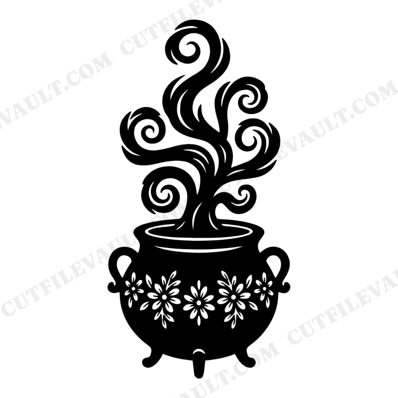 Mystical Cauldron SVG PNG, Whimsical Steam Swirls, Cottagecore Witchy Autumn Cut File Design, view 1