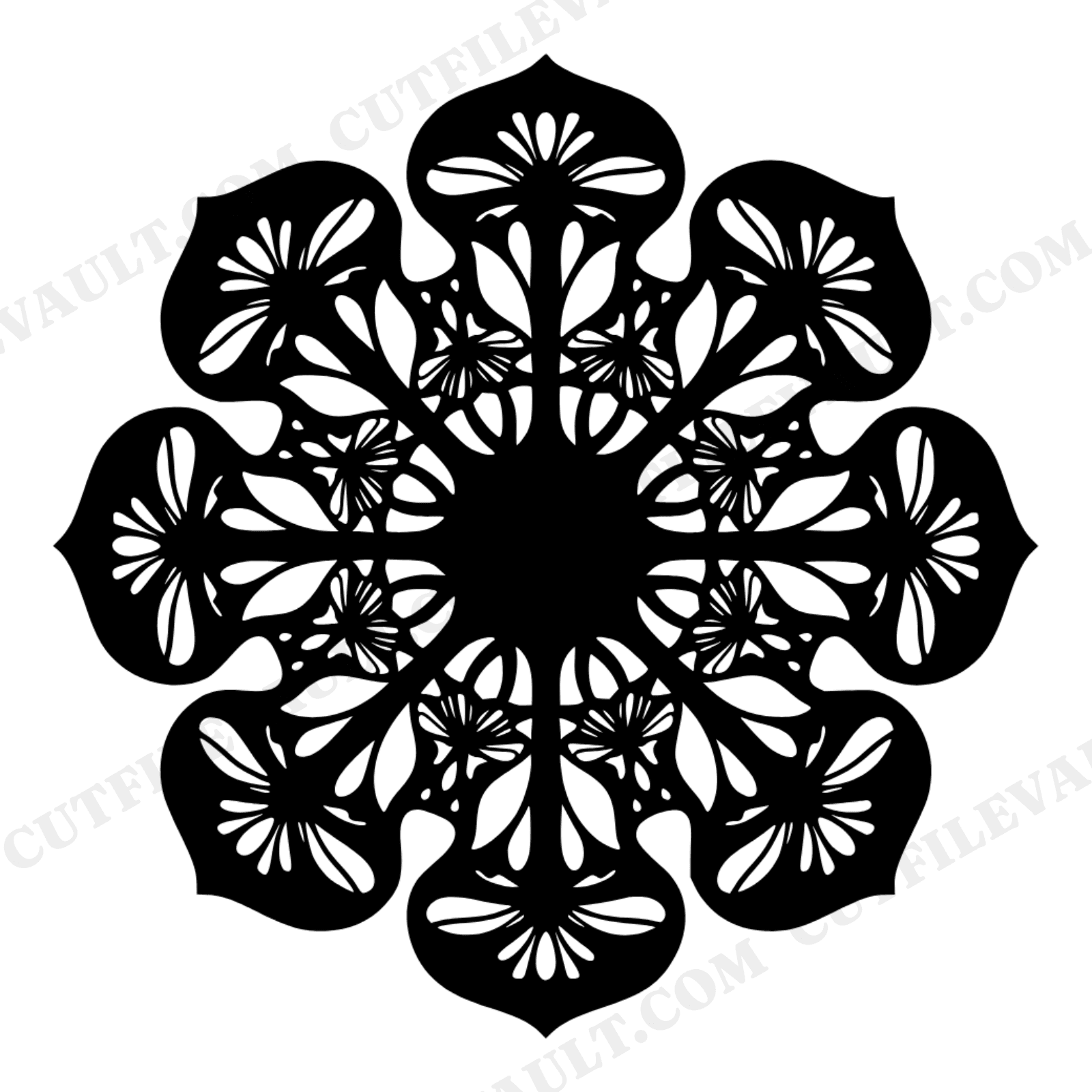 Mystical Fairy Ring Mandala SVG, Retro 70s Mushroom Circle PNG, Toadstool Folklore Cut File, view 1