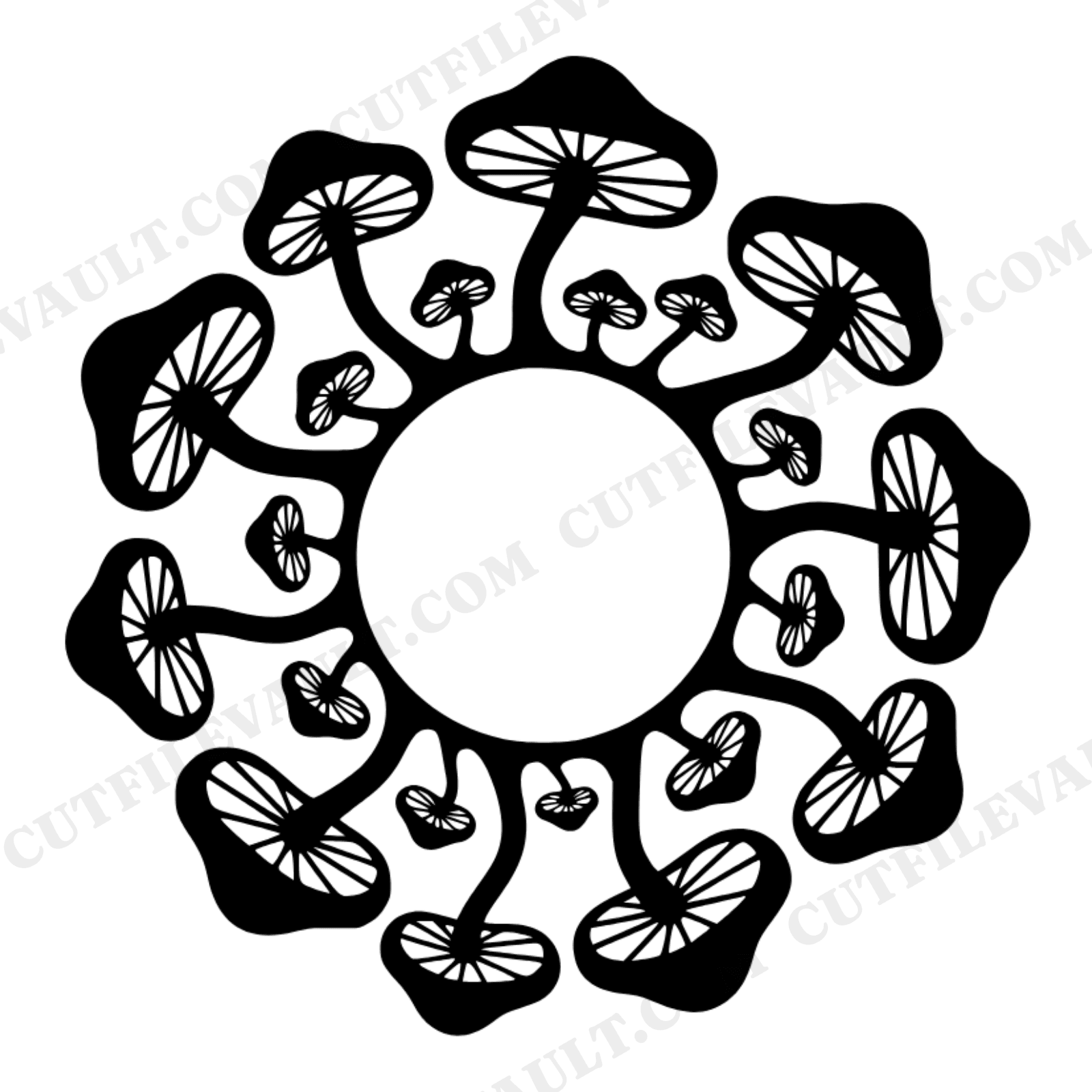 Mystical Fairy Ring Mushroom SVG PNG, Retro 70s Toadstool Circle Overhead View Cottagecore Cut File, view 1