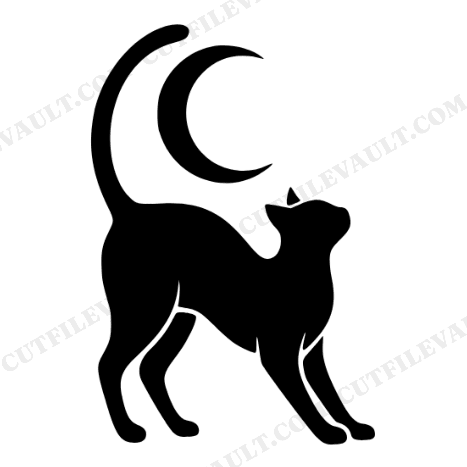 Mystical Moon Cat Silhouette SVG PNG, Halloween Black Cat Stretch Boho Witchy Cut File Design, view 1