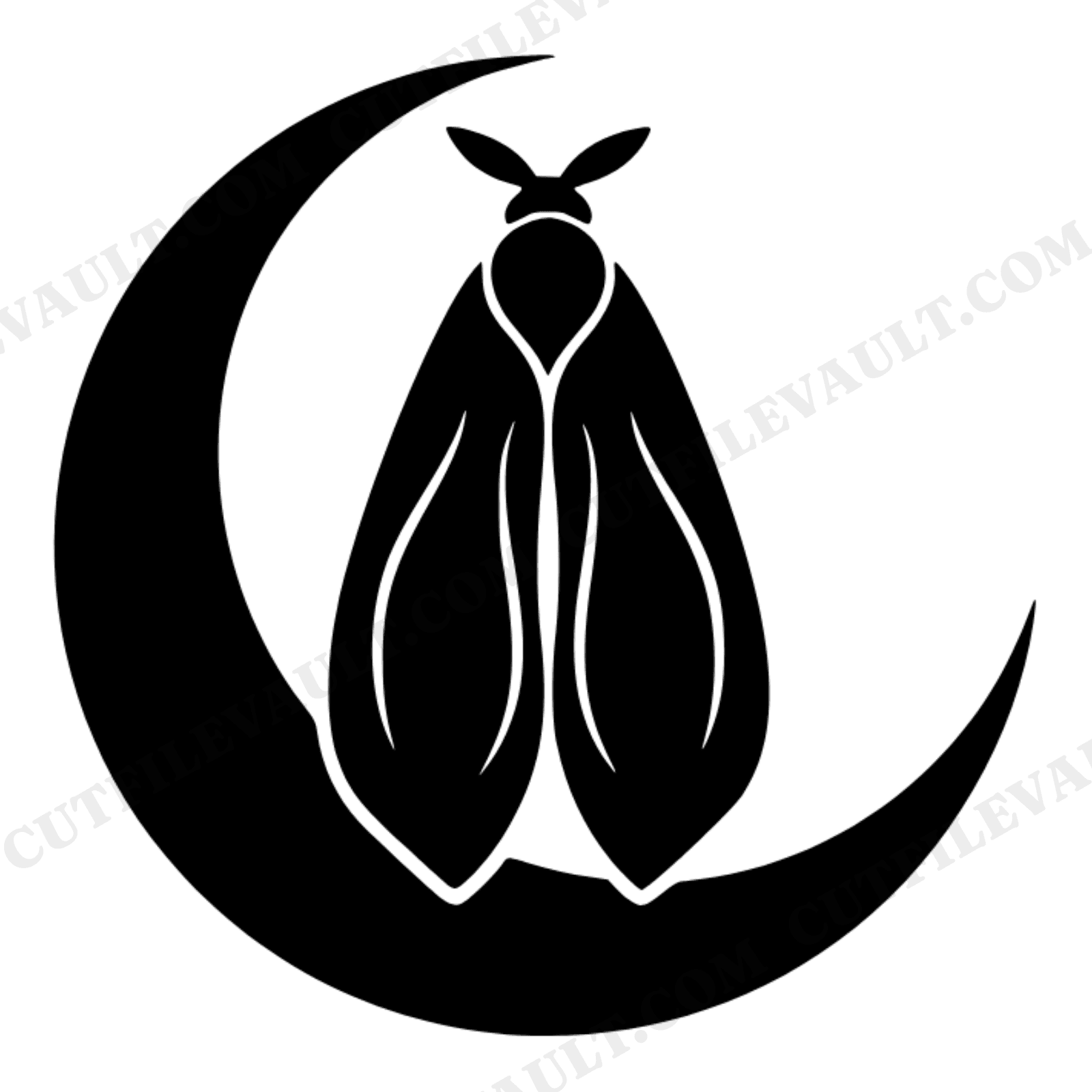 Mystical Moth on Crescent Moon SVG PNG, Summer Solstice Cut File, Cottagecore Celestial Design, view 1