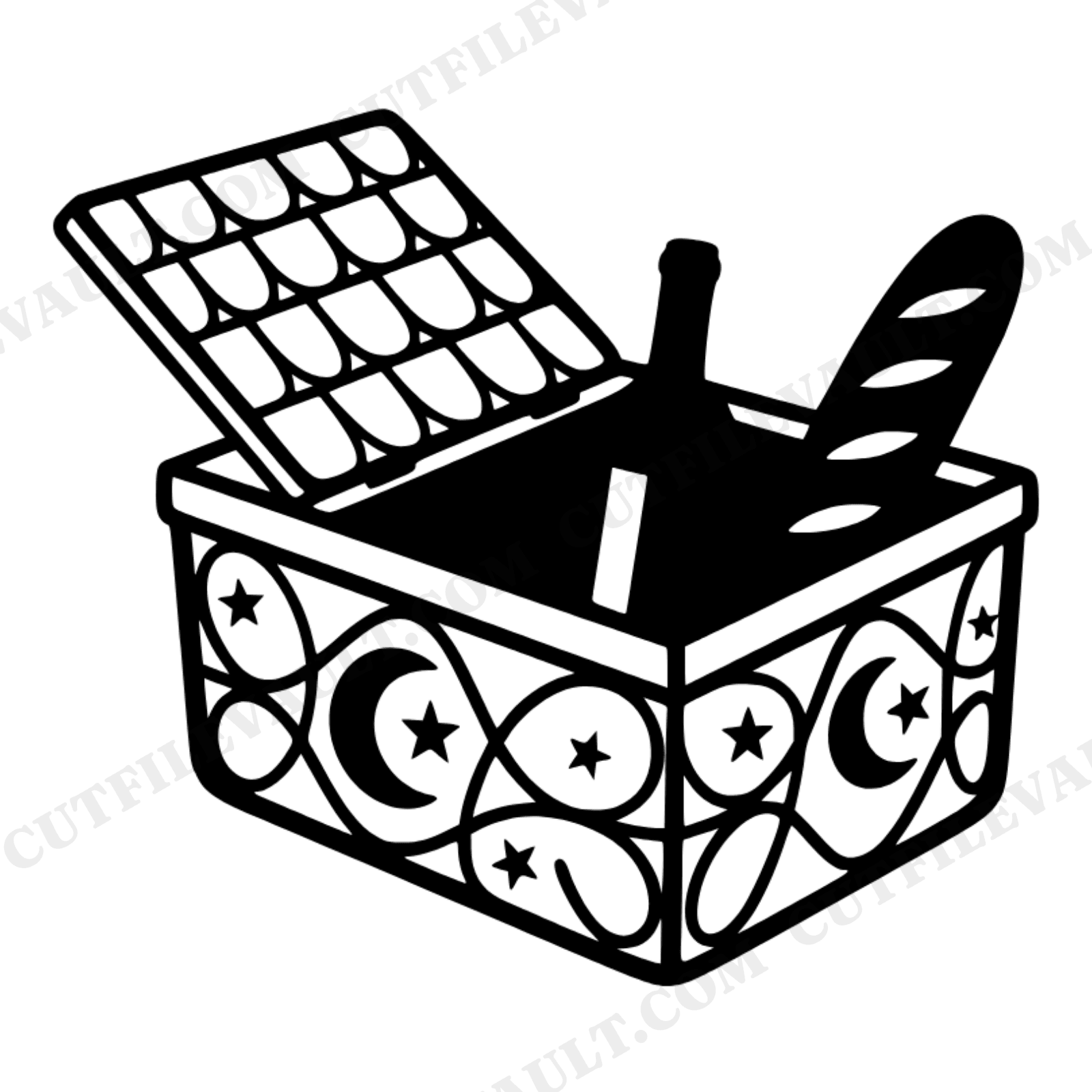 Mystical Picnic Basket SVG PNG, Celestial Moon Phase Wicker Basket Cut File, National Picnic Day, view 1