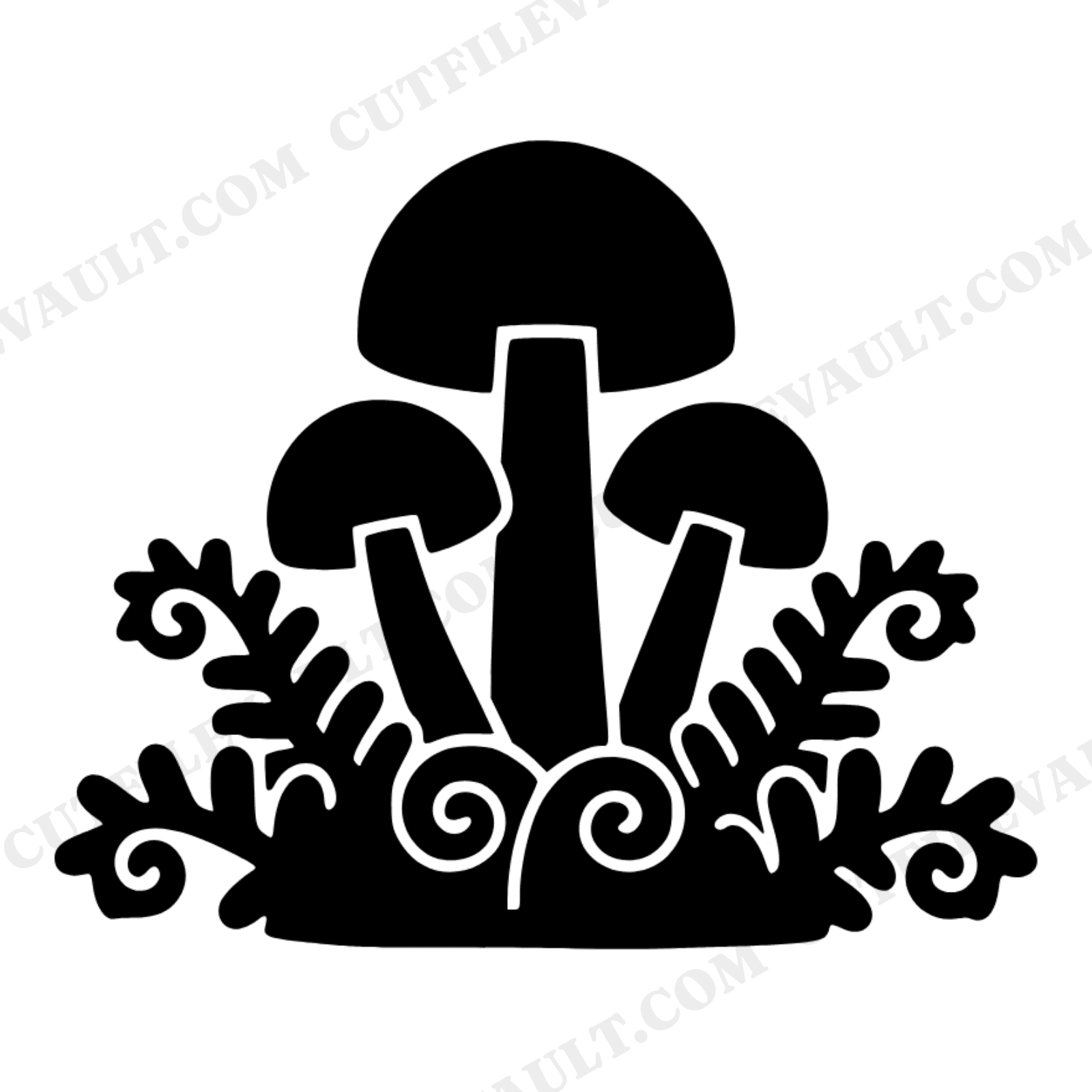 Mystical Toadstool Trio SVG PNG, Witchy Mushroom with Ferns Cut File, Halloween Woodland Clipart, view 1
