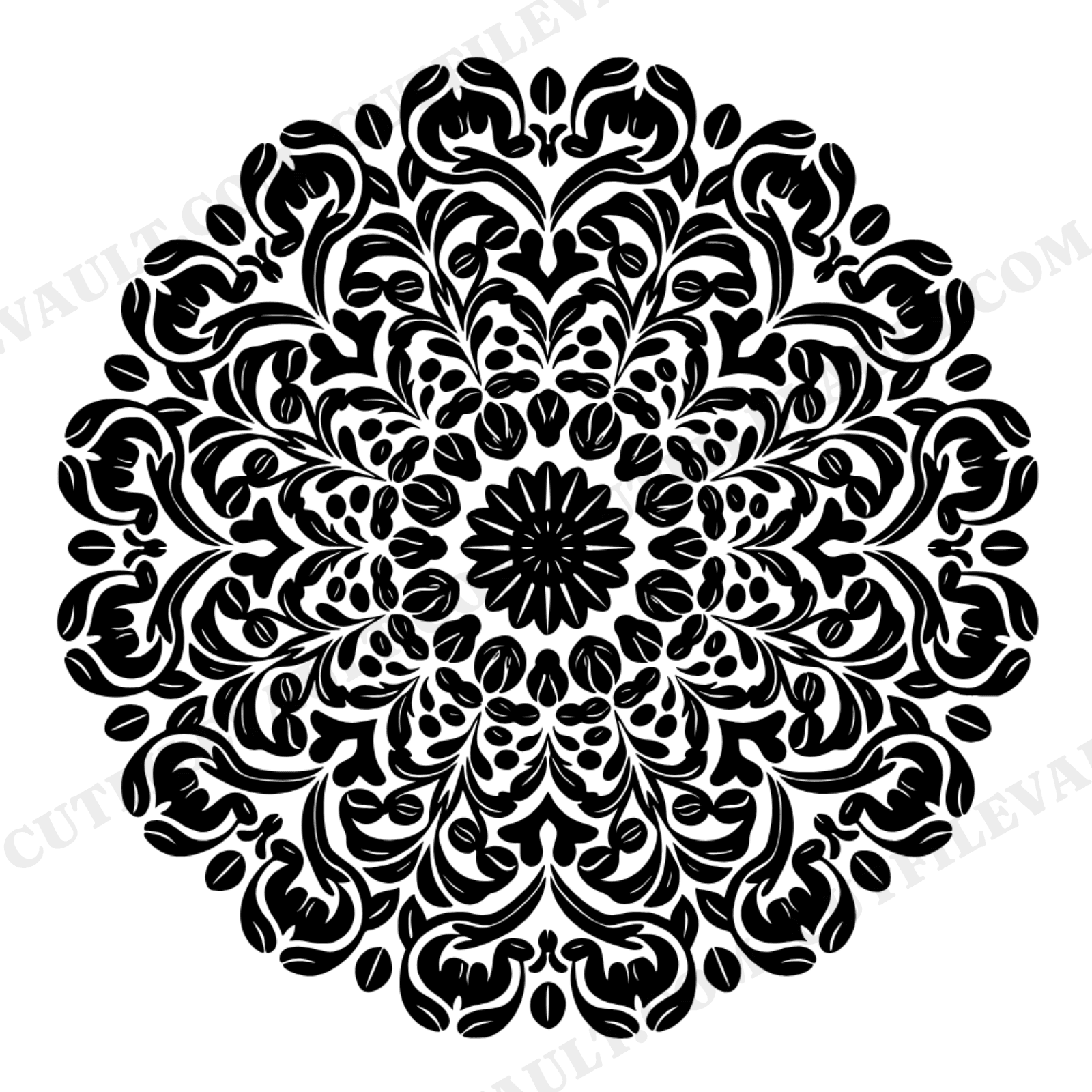 National Coffee Day Mandala SVG PNG, Coffee Bean Concentric Circles Cut File, Cottagecore Floral Design, view 1