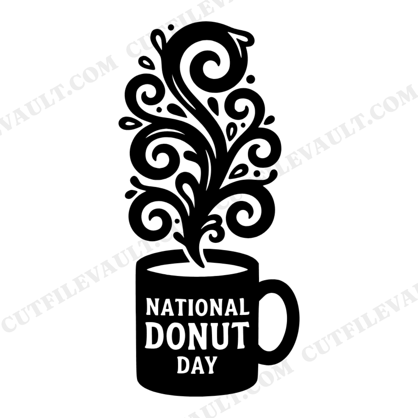 National Donut Day Coffee Mug SVG PNG, Vintage Botanical Steam Swirls Cut File for Cricut, view 1