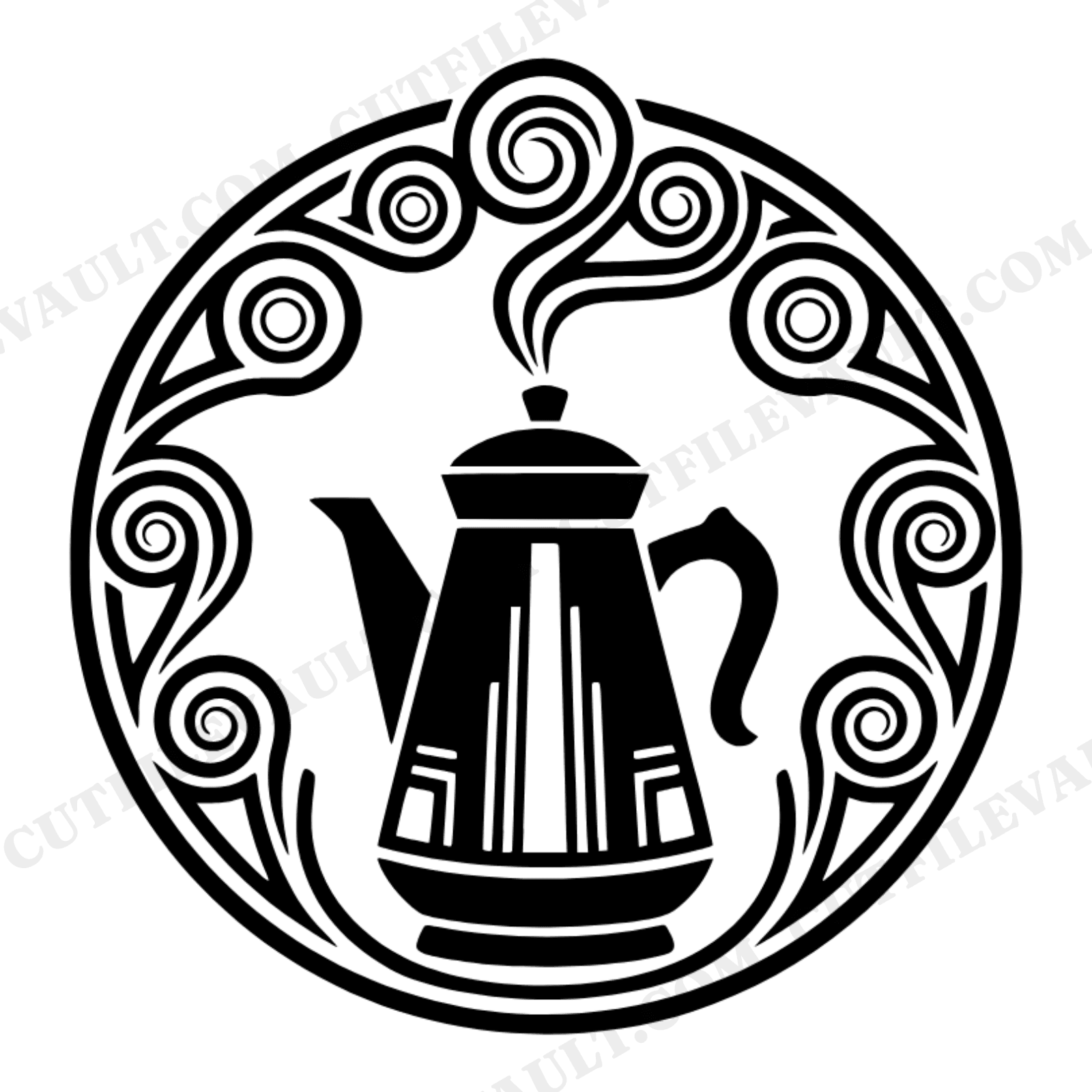 National Donut Day Coffee Percolator SVG PNG Art Deco Badge Vintage Breakfast Cut File, view 1