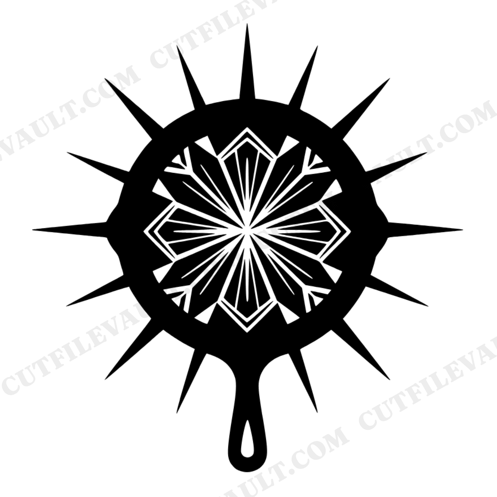National Fried Chicken Day SVG PNG, Art Deco Skillet Sunburst, Cast Iron Kitchen Cut File, view 1
