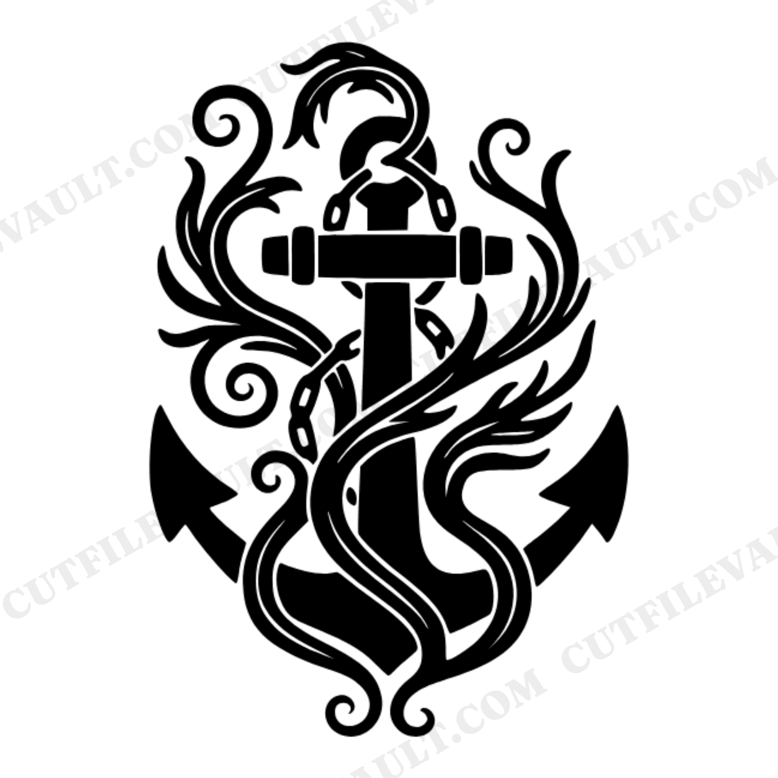Nautical Anchor SVG PNG Art Nouveau Kelp Tendrils Cut File Memorial Day Cottagecore Floral Design, view 1