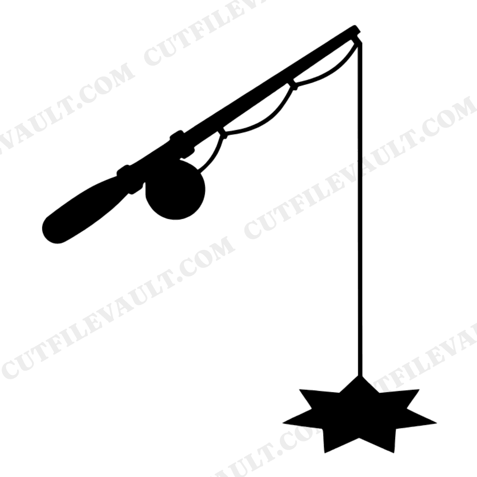 Nordic Ice Fishing Rod SVG PNG, Scandinavian Christmas Star Hole Cut File, Winter Fishing Silhouette, view 1