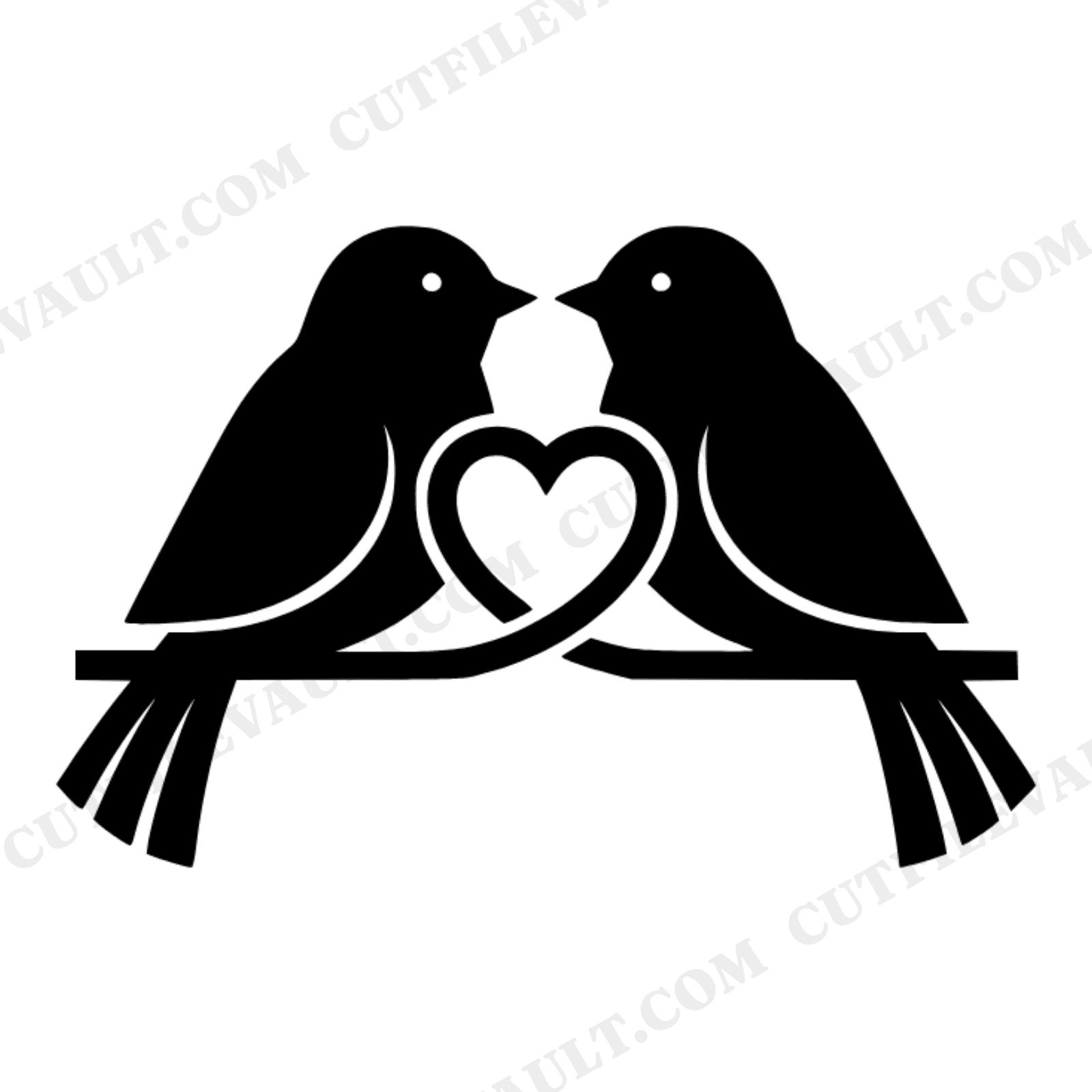 Nordic Lovebirds Heart SVG PNG, Negative Space Valentine Cut File, Cottagecore Floral Birds, view 1