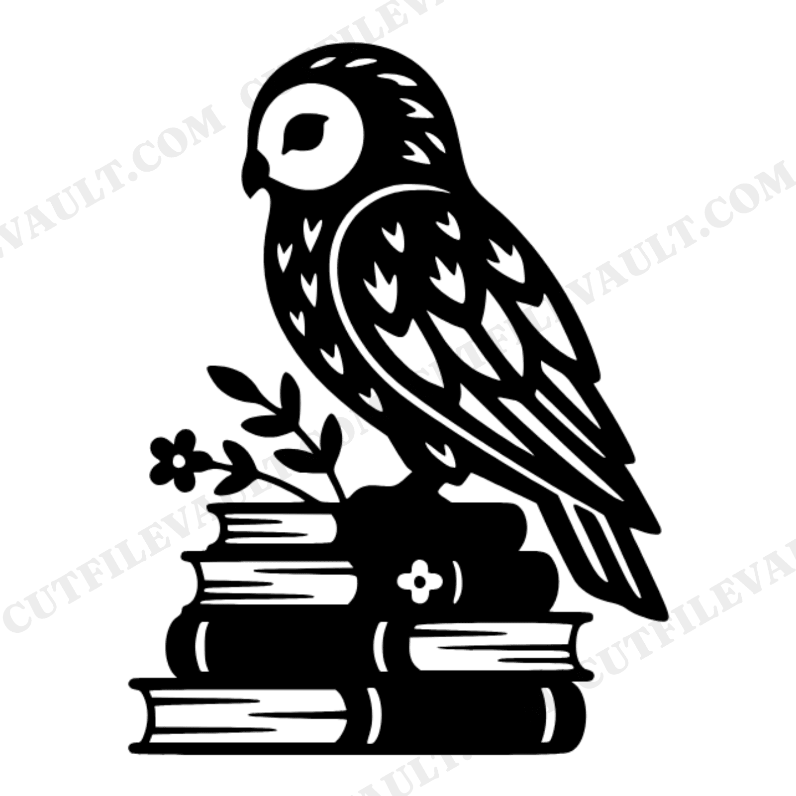 Nordic Owl on Book Stack SVG PNG, Minimalist Owl Silhouette Cut File, Back to School Teacher Clipart, view 1