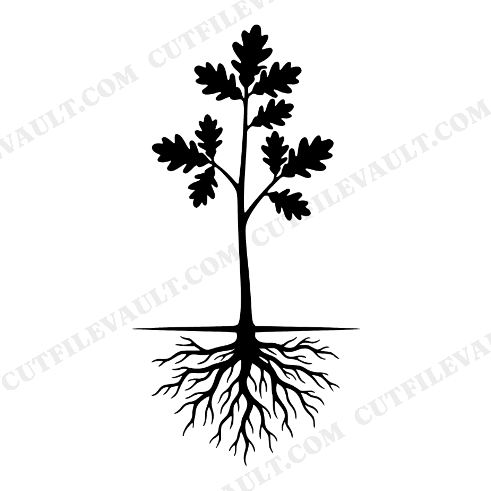 Oak Sapling with Roots SVG PNG Back to School Growth Vintage Botanical Cut File Teacher Gift, view 1