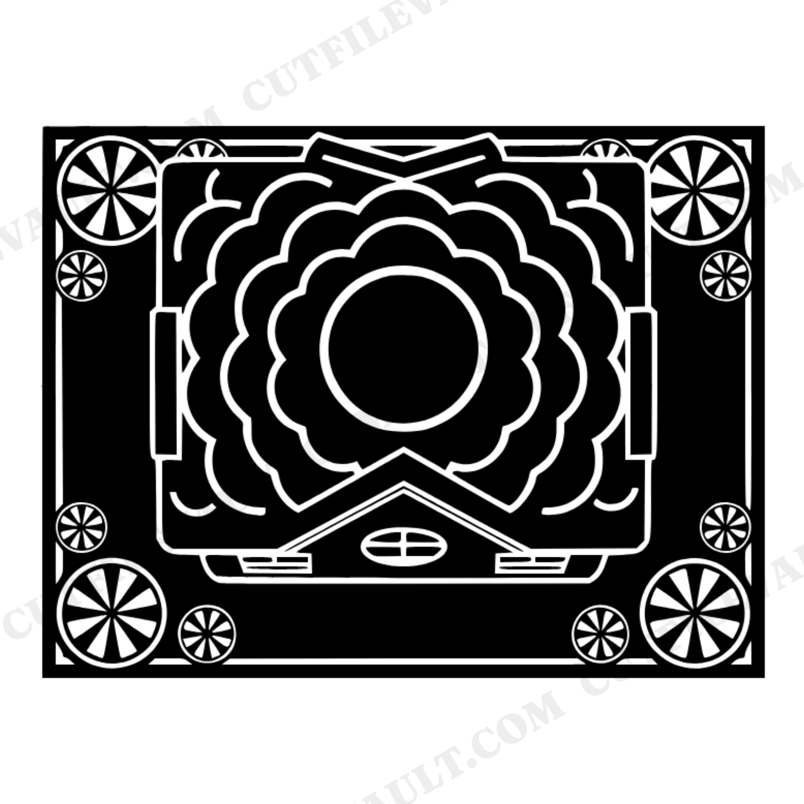 Overhead Gingerbread House SVG, Retro Art Deco Christmas Cut File, Peppermint Candy PNG Design, view 1