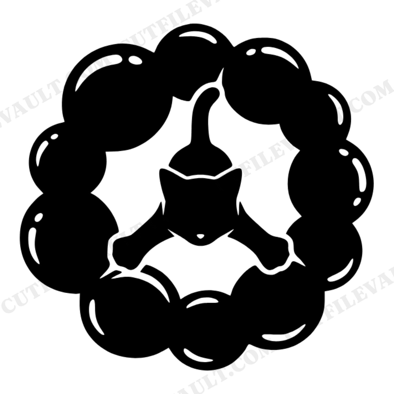 Overhead Kitten Tangled in Y2K Yarn Bubbles SVG PNG, Retro Cat Silhouette Cut File for Cricut, view 1