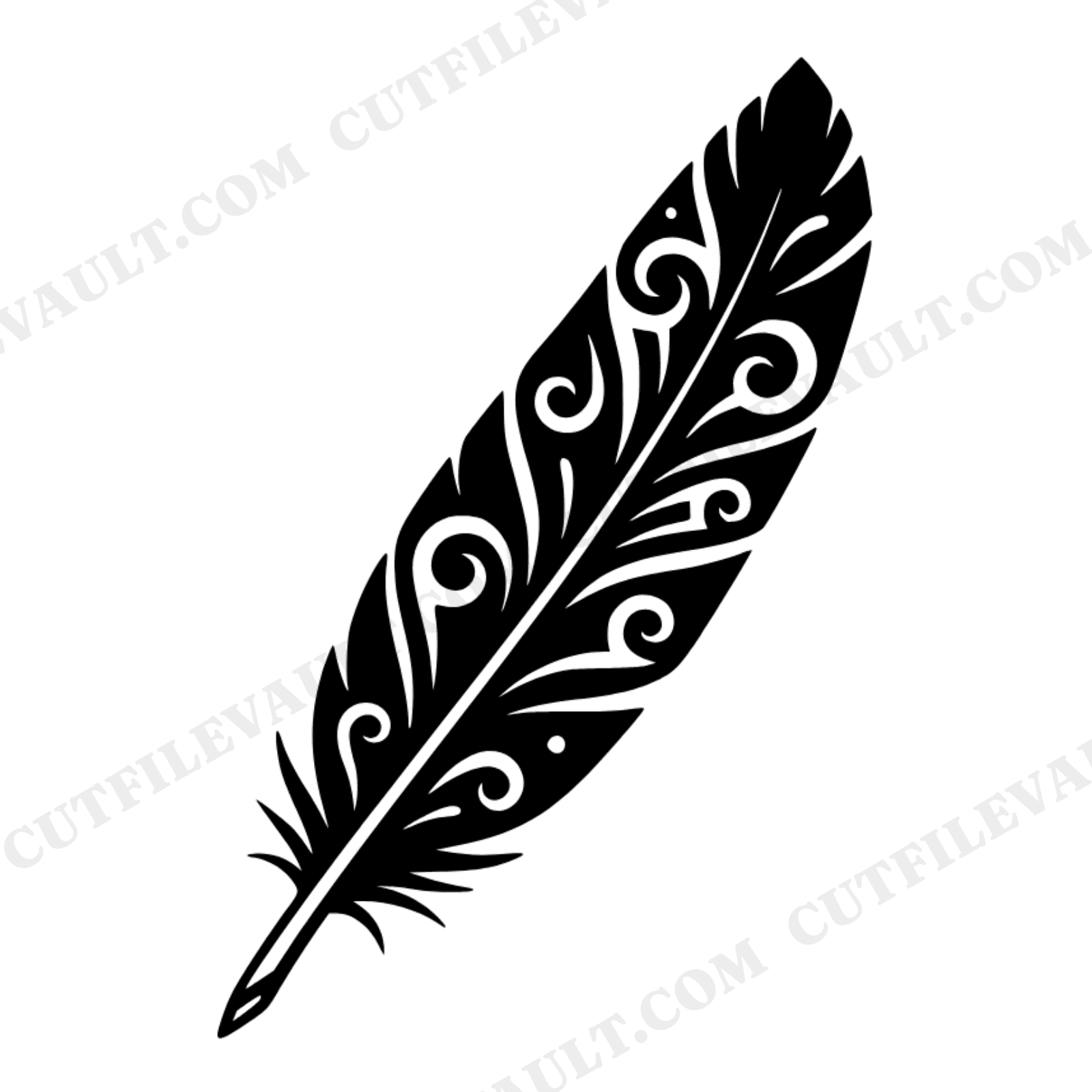 Owl Feather SVG PNG, Mystical Swirls Diagonal Cut File, Woodland Wisdom Back to School Design, view 1